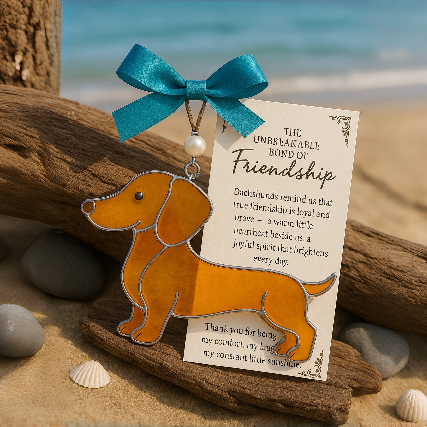 Dachshund Friendship Stained-Glass Ornament