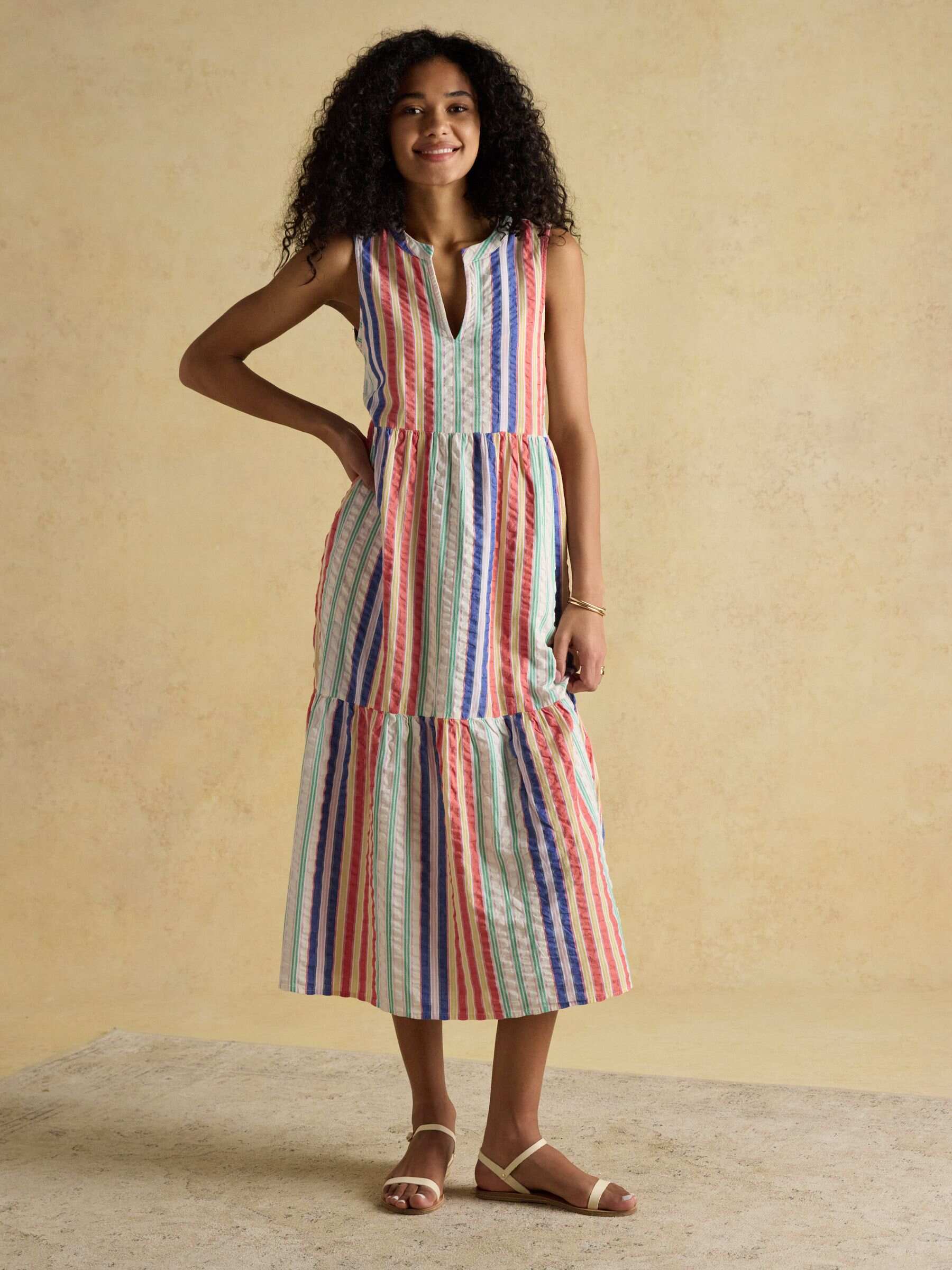 Kiera Red Striped Tiered Summer Dress