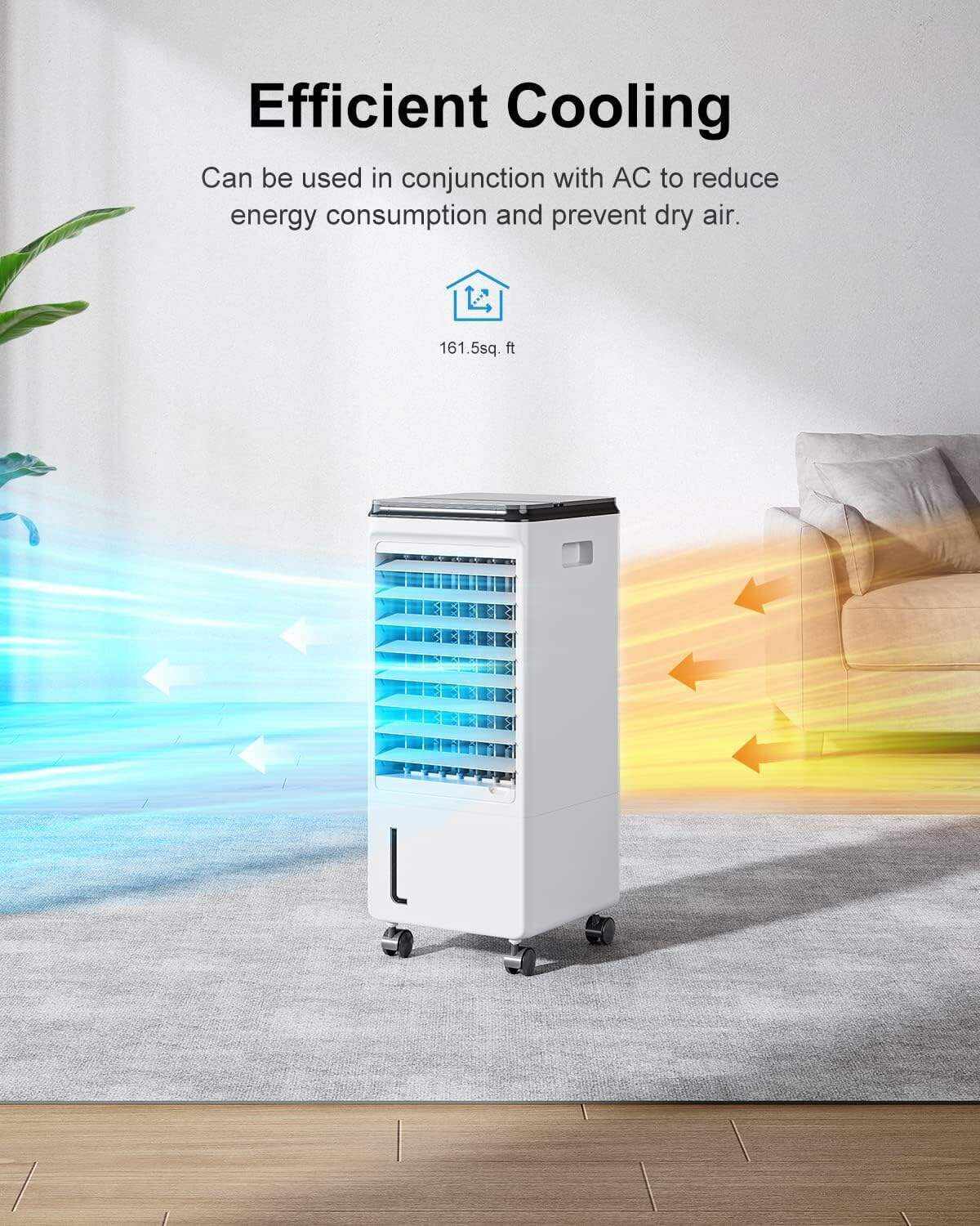 Cozzyben Air Conditioner Portable for Room, 3-IN-1 Evaporative Air Cooler, Windowless Ac Fan for Bedroom Indoor 1.85 Gal Water Tank, 3 Speeds, 80°Oscillation, Remote Control, 1-7H Timer & 4 Ice Pack
