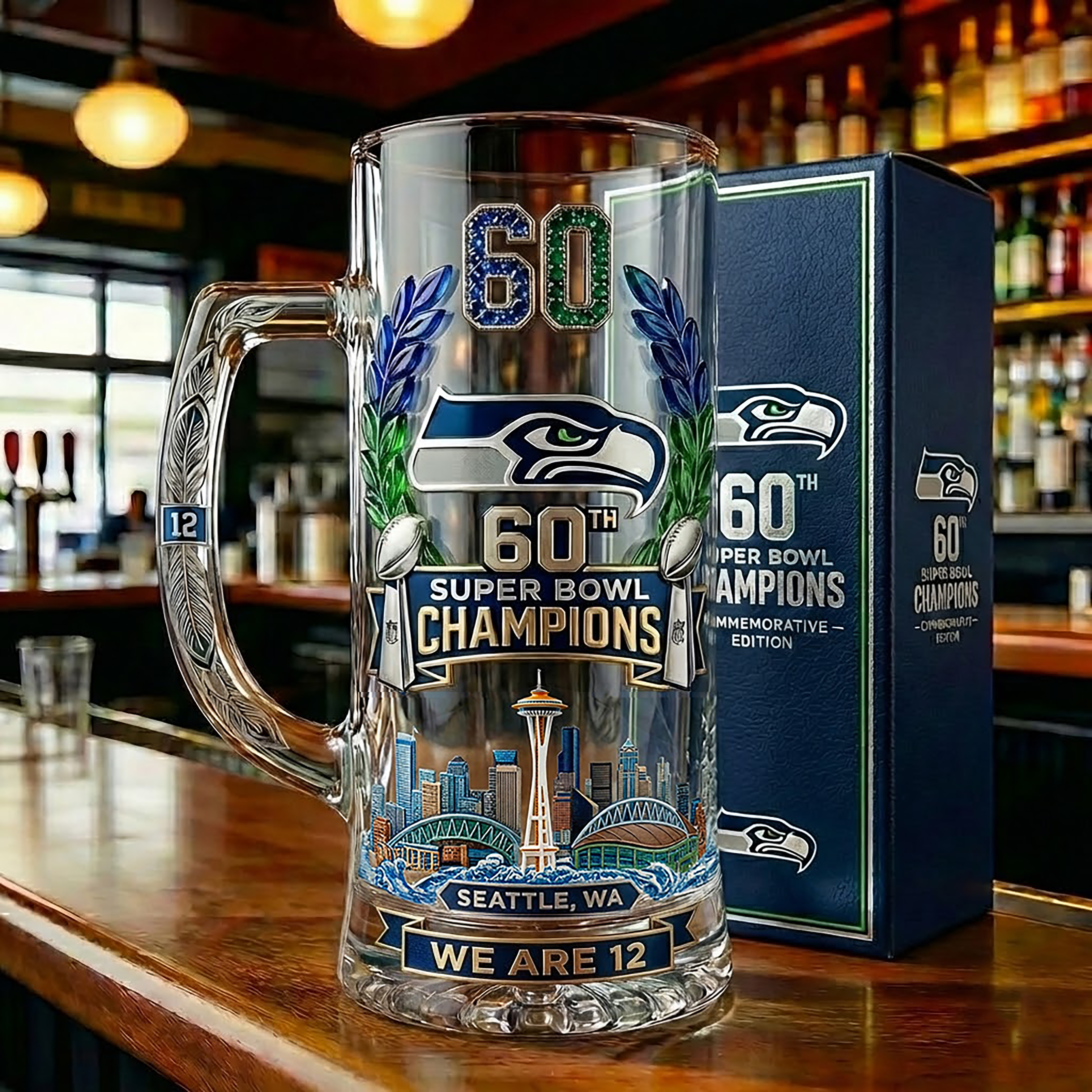 Seattle Seahawks 60th Super Bowl Champions Commemorative Beer Mug 🏆🍺