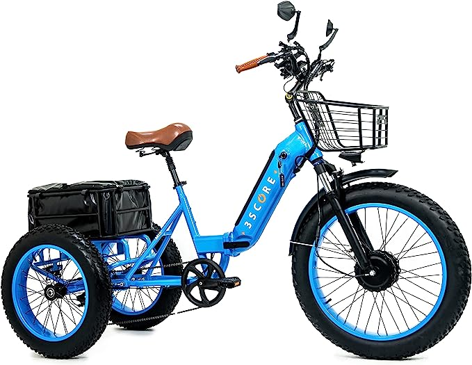 Electric Fat Trike 750W Motor and 48V Lithium Rechargeable Battery – Etrike 24 Inch Fat Tire – Foldable Electric Cruiser Tricycle