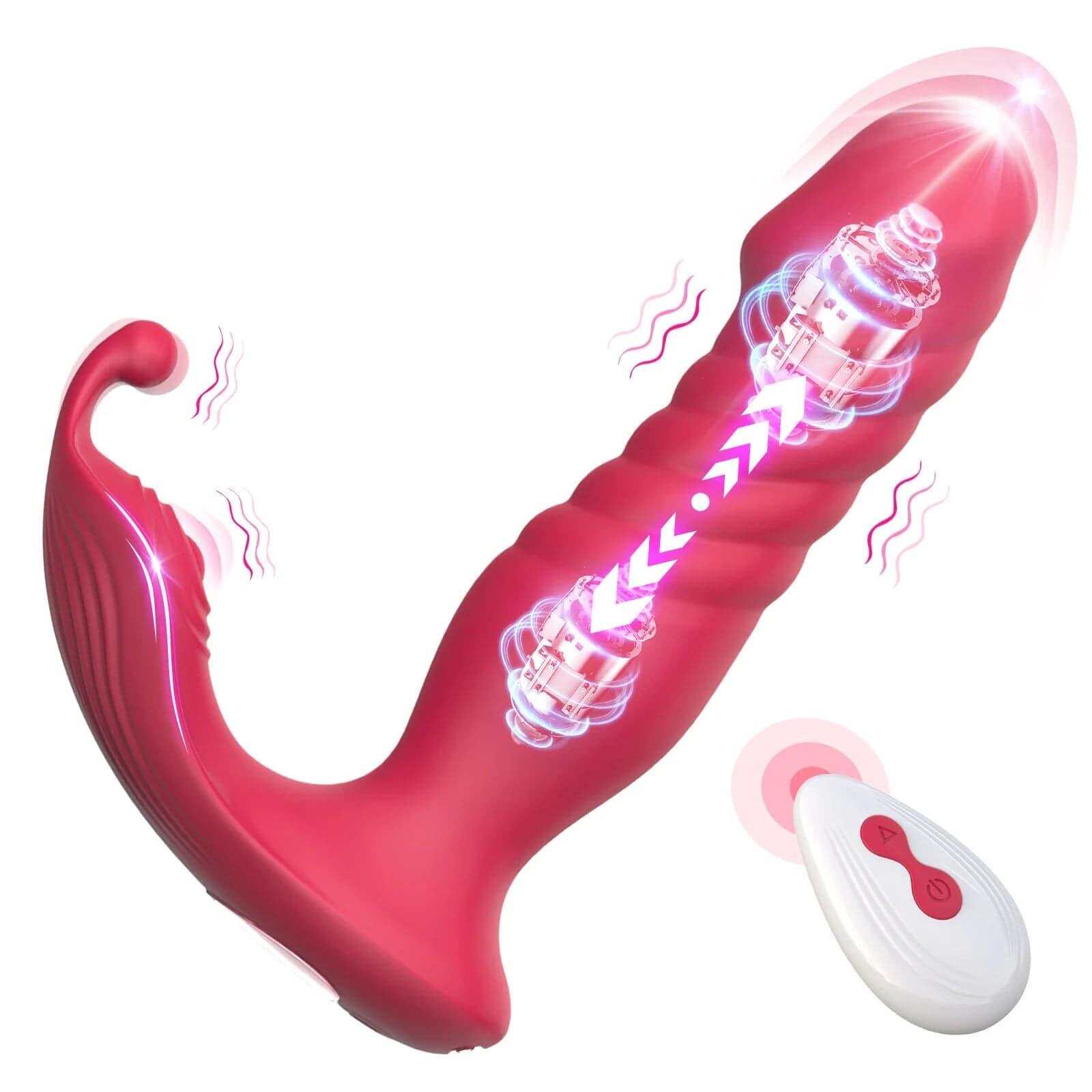 Wearable Tongue Licking G-Spot Vibrator – Remote Control Thrusting Dildo