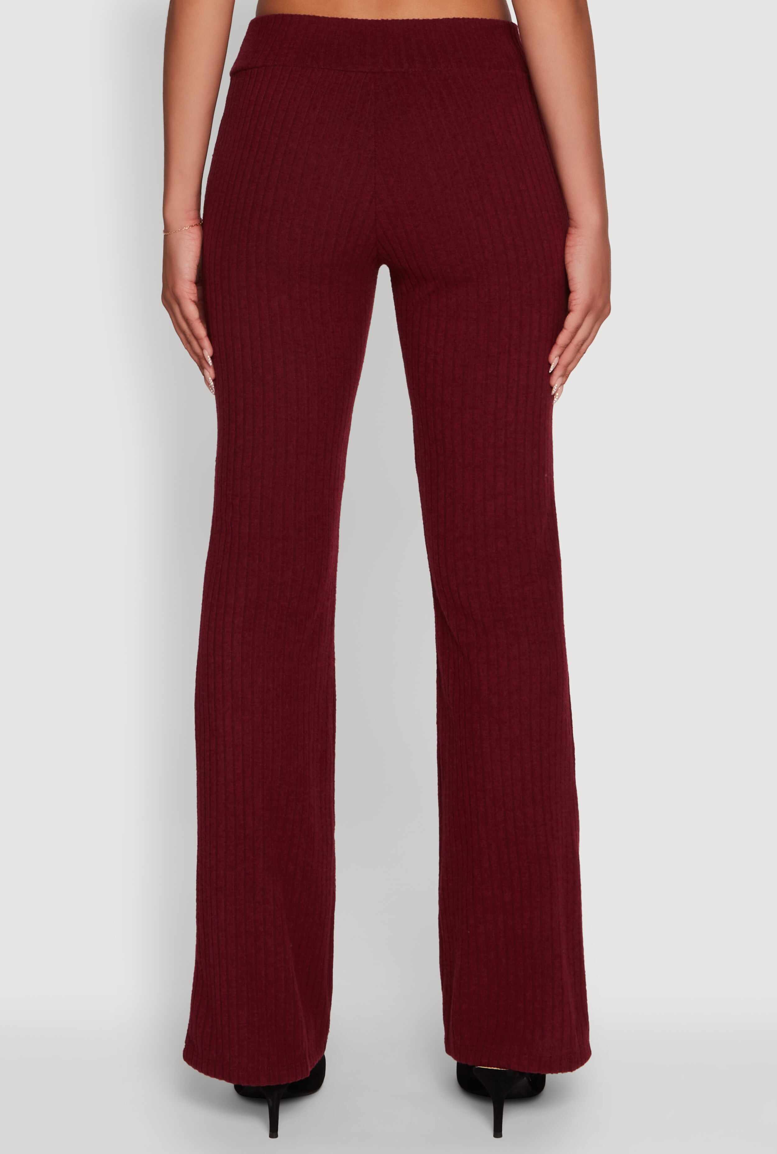 Ribbed Knit Solid Straight Leg Casual Pants