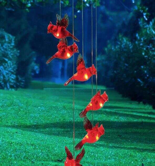 Solar Cardinal Red Bird Wind Chime