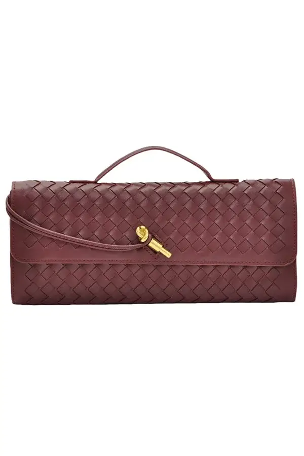 Woven soft leather horizontal square accordion bag