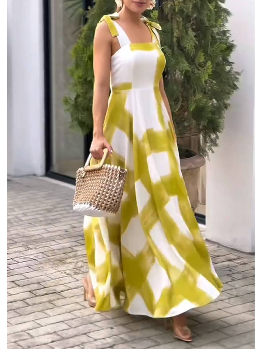 🔥Summer Arrivals🌟Women's Brushstroke Print Strapless Cotton and Linen Tank Dress