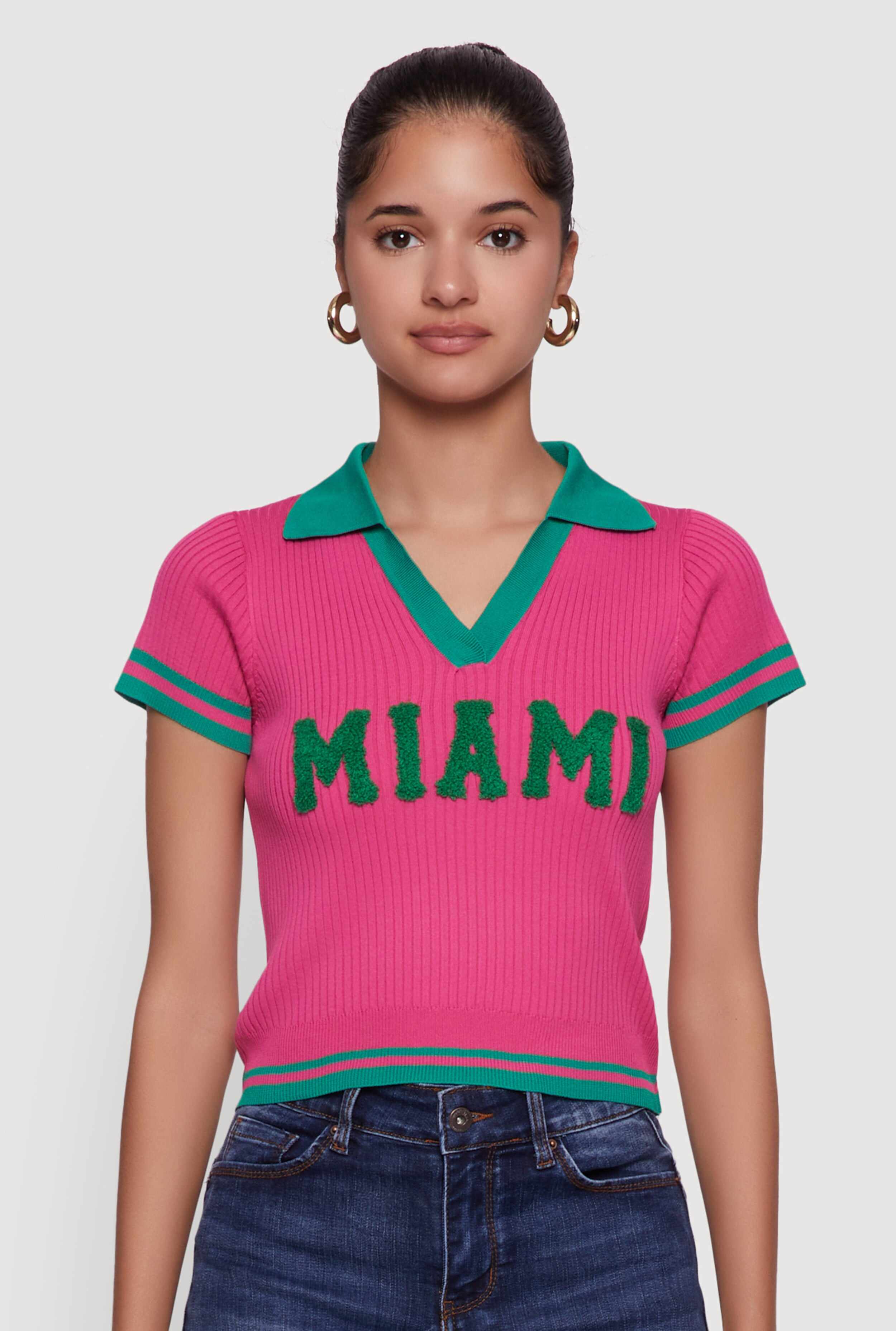 Miami Graphic Varsity Stripe Polo Shirt