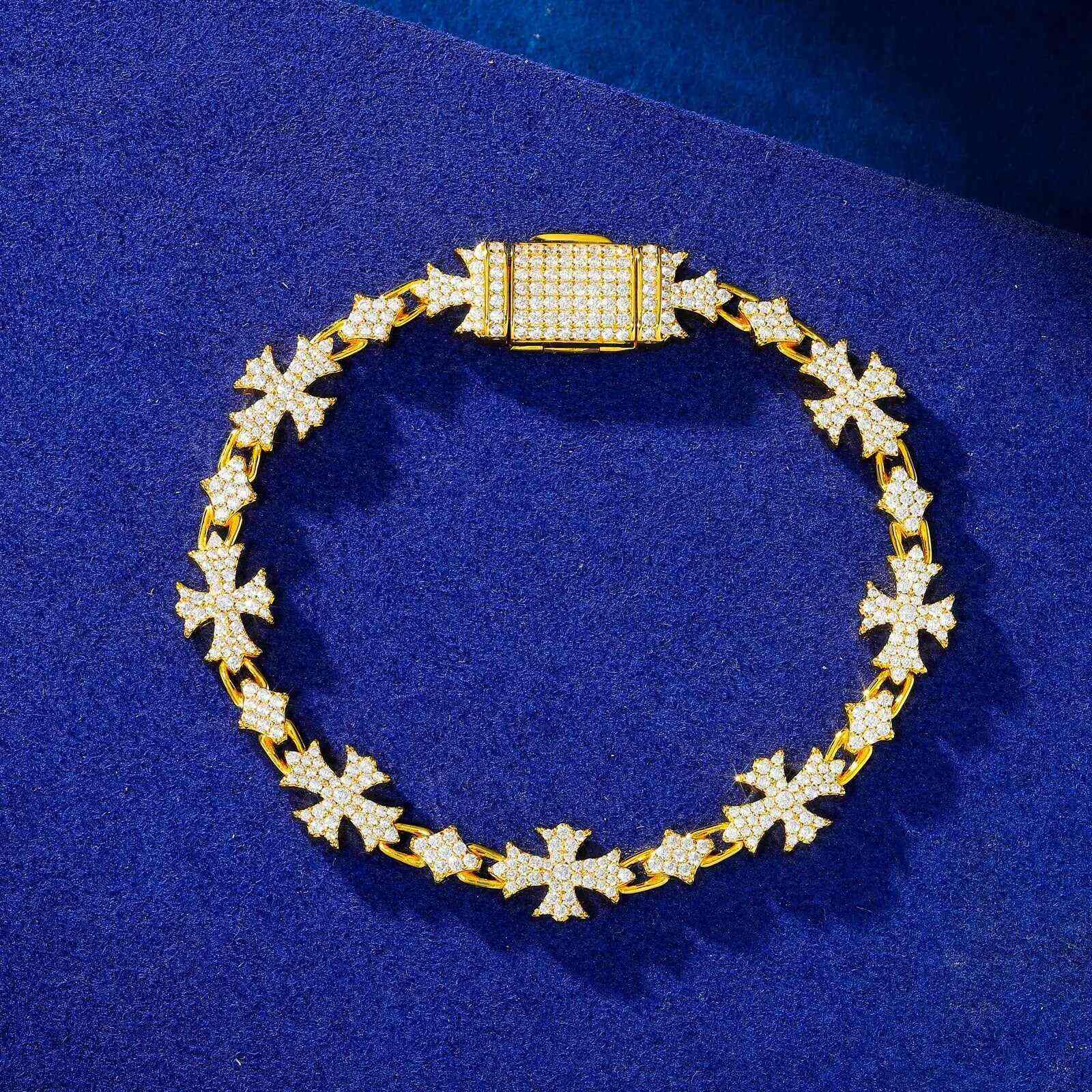 TestTest 10mm S925 Moissanite Chrome Heart Cross Star Link Bracelet