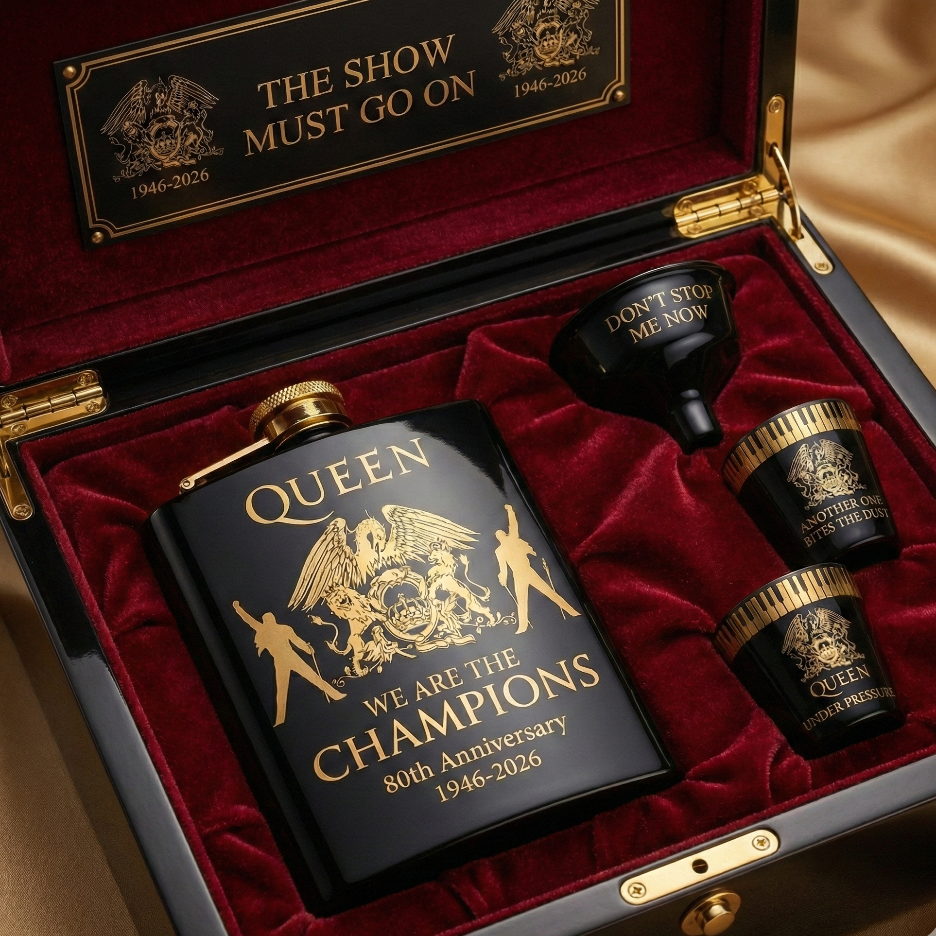Queen 80th Anniversary  Flask Gift Set