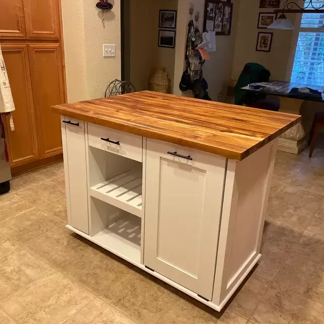 Kitchen Island, Butcher Block Kitchen Island w/Option for Seating, Food Prep, Spice Rack 