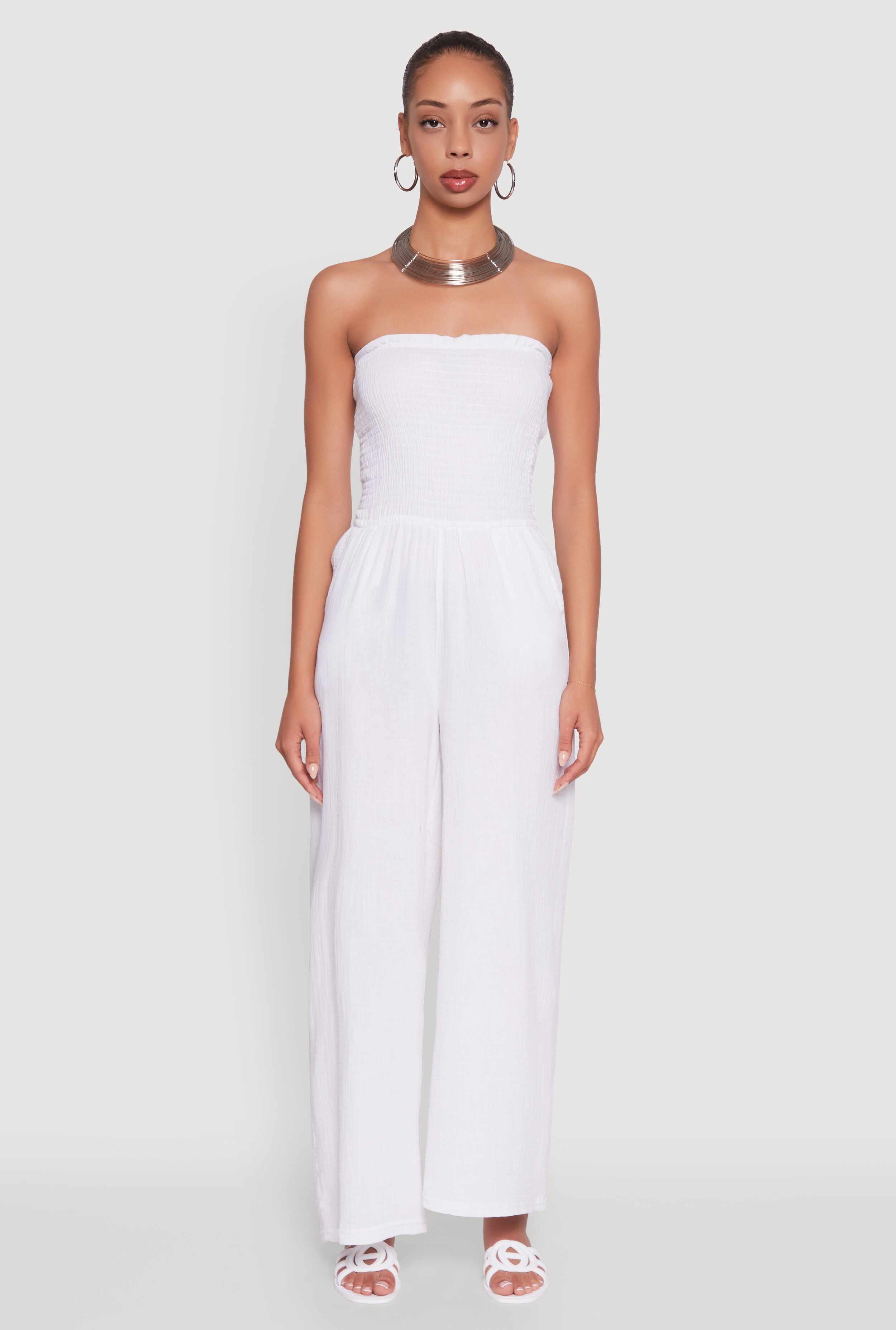 Smocked Tube Wide Leg Jumpsuit