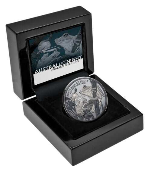 Australia at Night 2024 $1 Red-eyed Tree Frog 1oz Silver Black Proof Coin