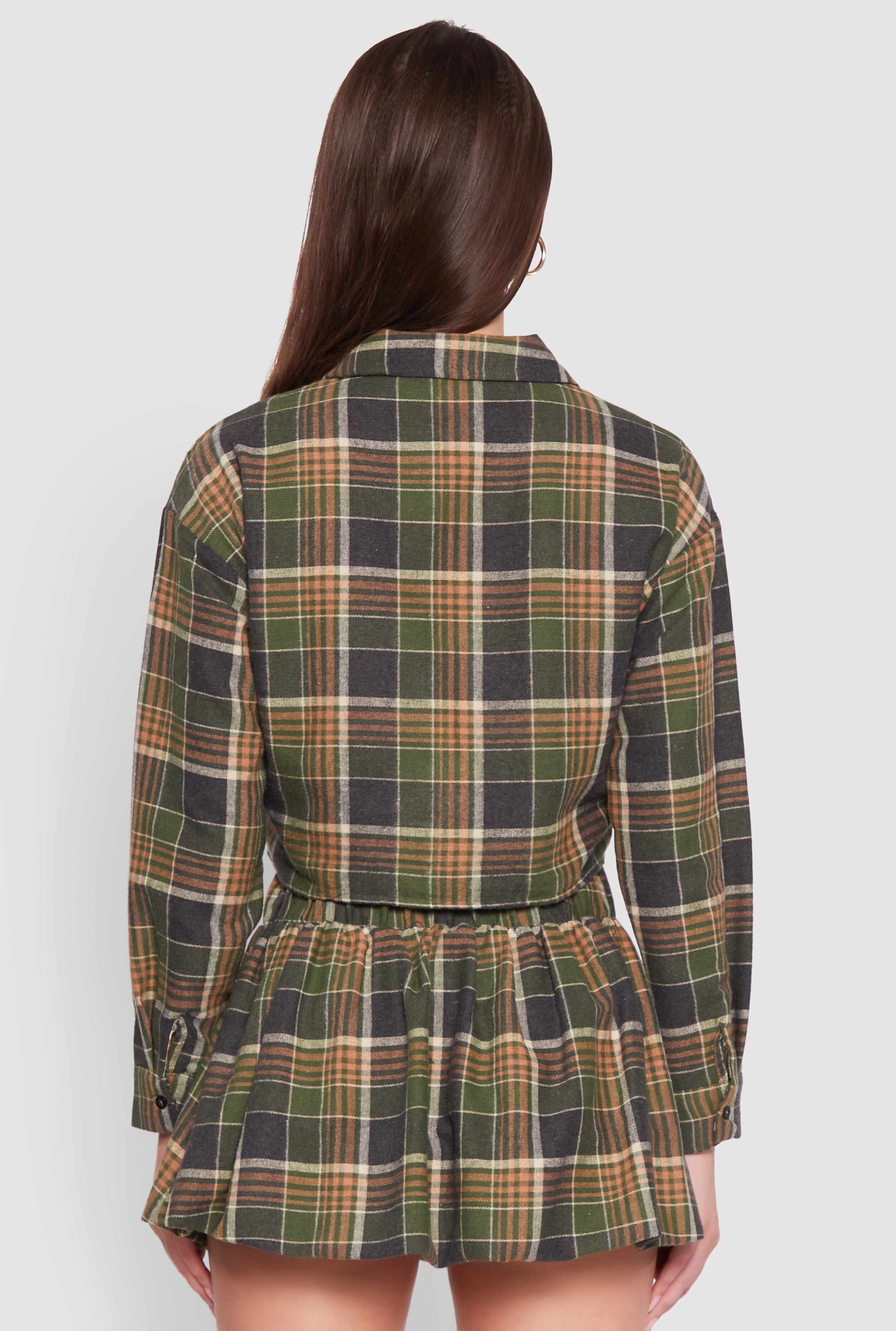 Plaid Flannel Cropped Long Sleeve Shirt
