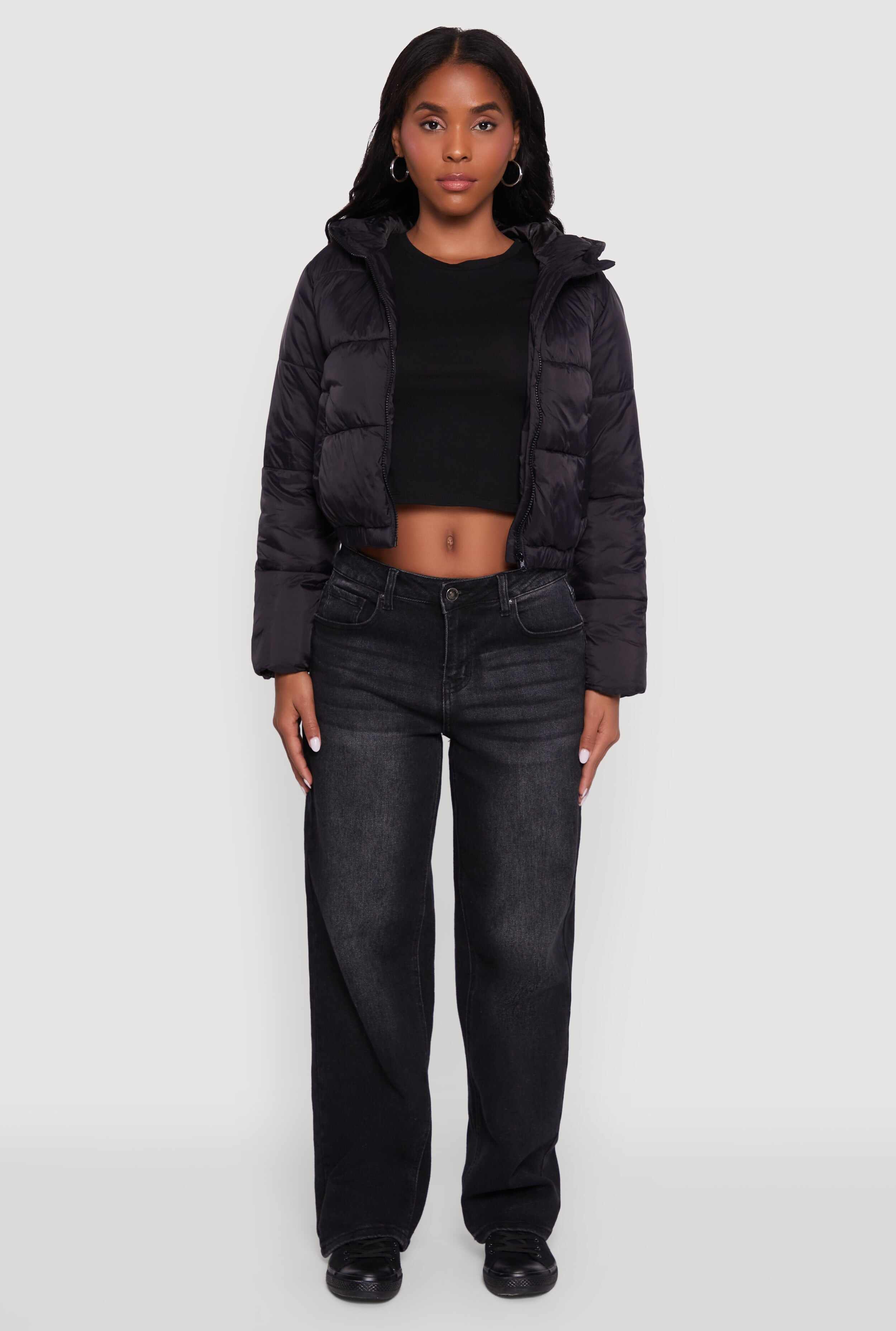 Cropped Hooded Puffer Jacket