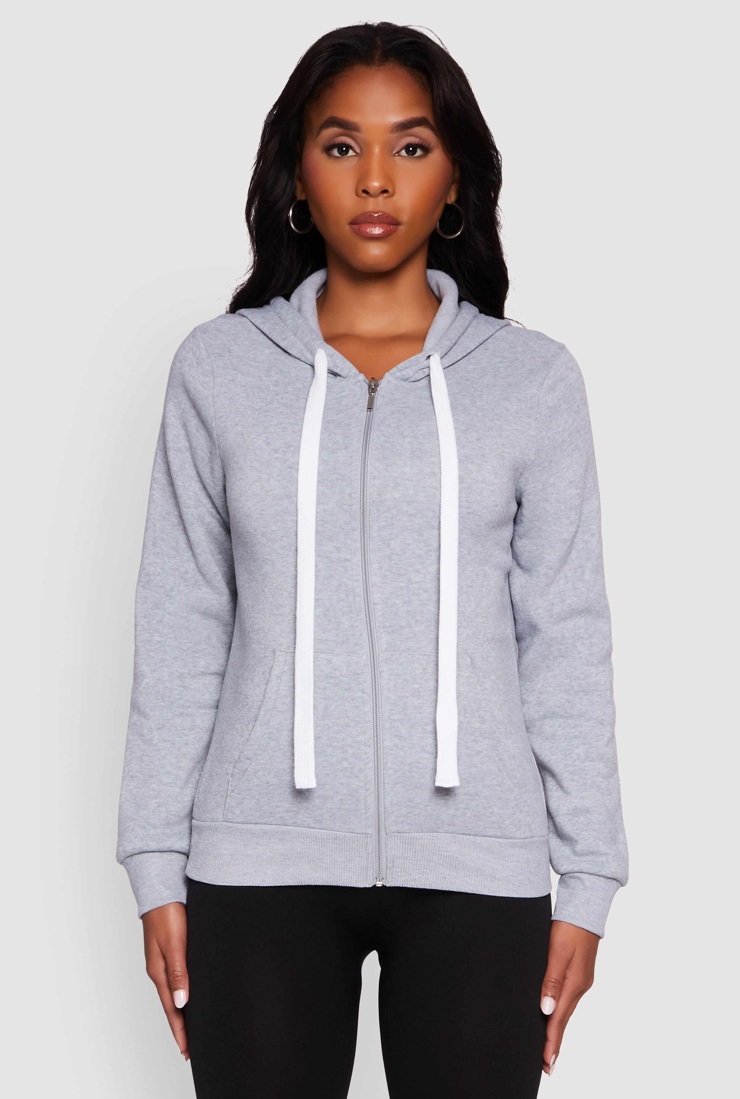 Zip Front Fleece Long Sleeve Hoodie