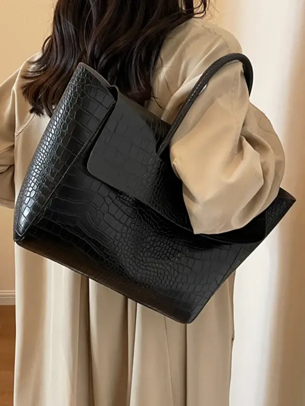 Croc-Embossed Leather Tote Bag