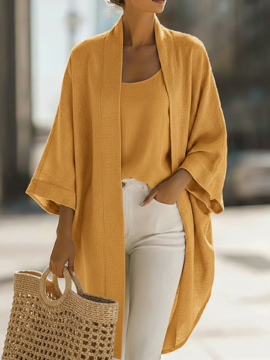 🔥Summer Arrivals🌟Cozy Minimalist Loose Cardigan And Vest Linen Set