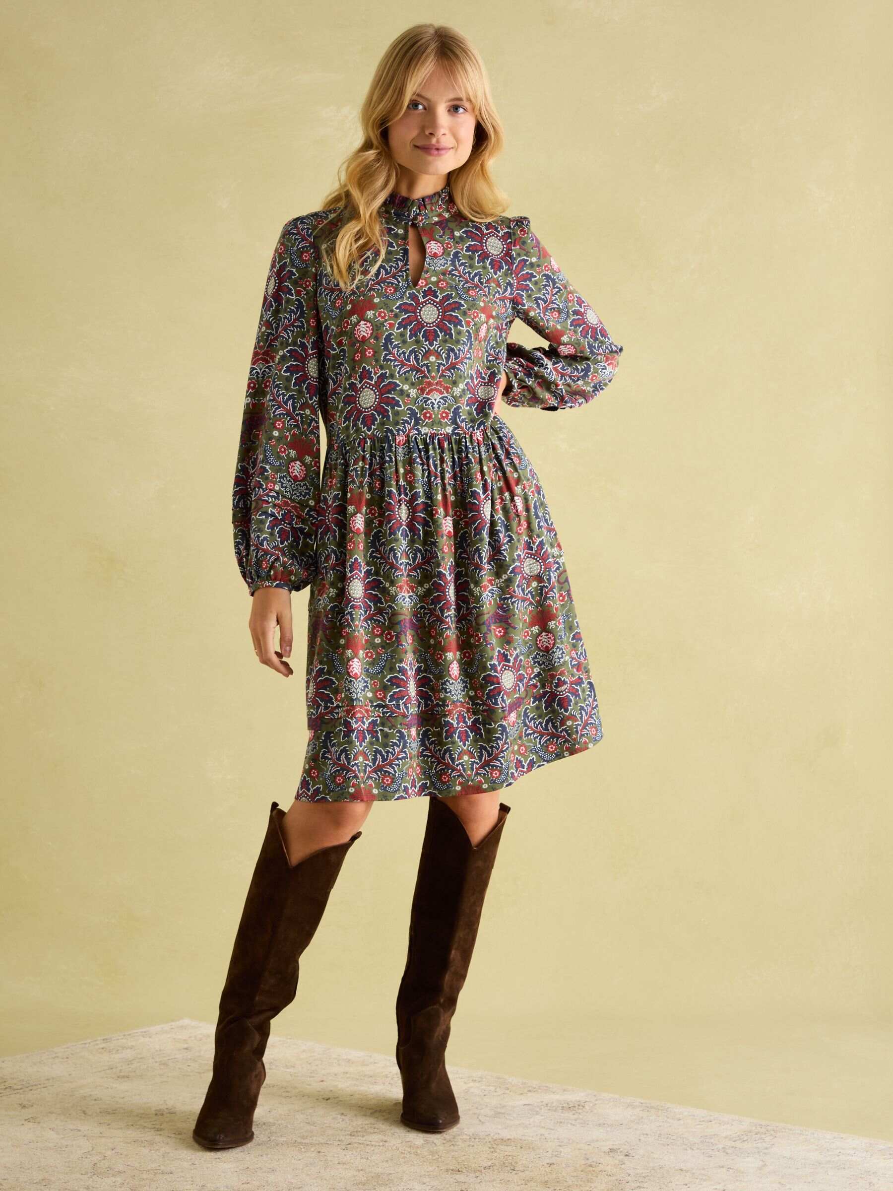 Petunia Khaki Green Frill Neck Dress