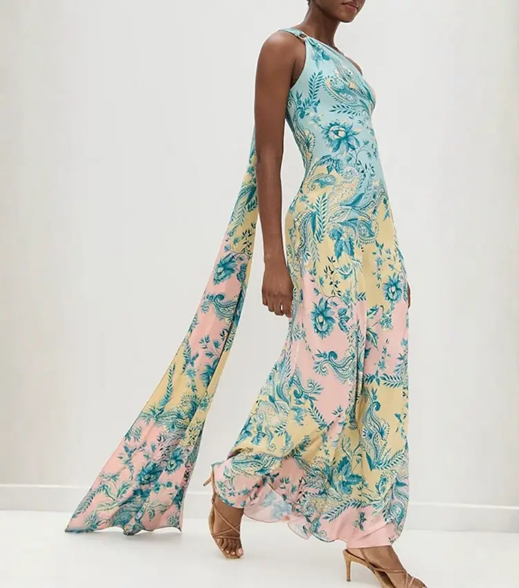 Oblique Shoulder Printed Dress