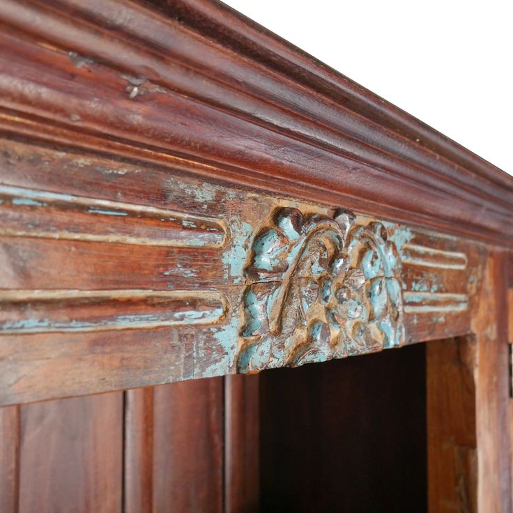 Farmhouse Style Solid Wood 4 Shelves Antique Door Bookcase Armoire