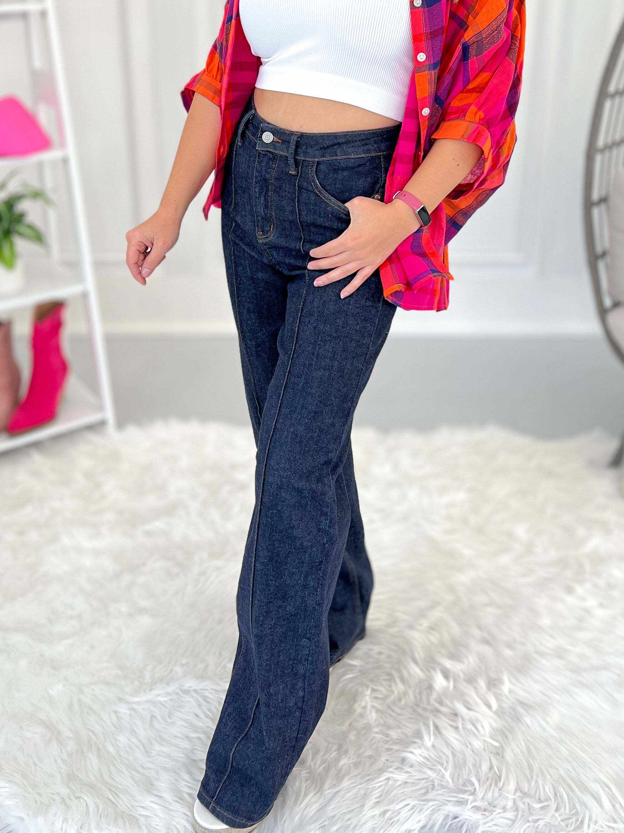 Christmas Front Seam & Dart Detail Wide Leg Jeans - Final Sale