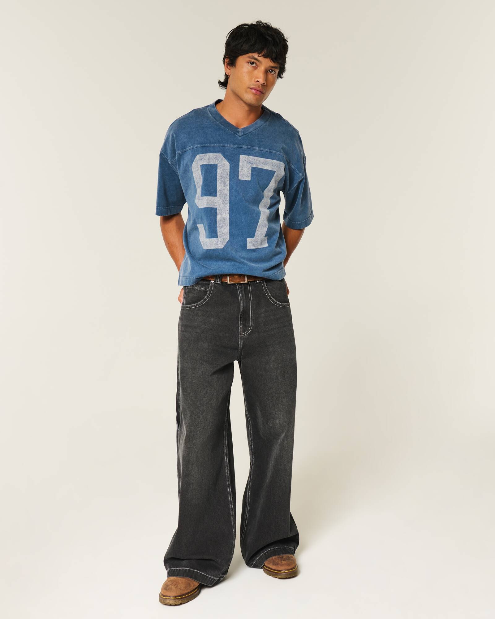 Heavyweight Baggy Crop Varsity Graphic Football Tee