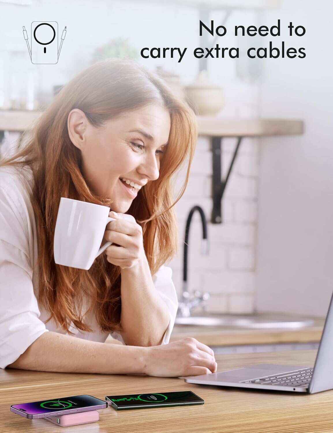 podoru Wireless Portable Charger, 10000mAh Magnetic Power Bank Built-in USB-C Lighting Cables 22.5W PD Fast Charging LED Display Mag-Safe Battery Pack for iPhone 15/14/13/12/Mini/Pro/Pro Max - White