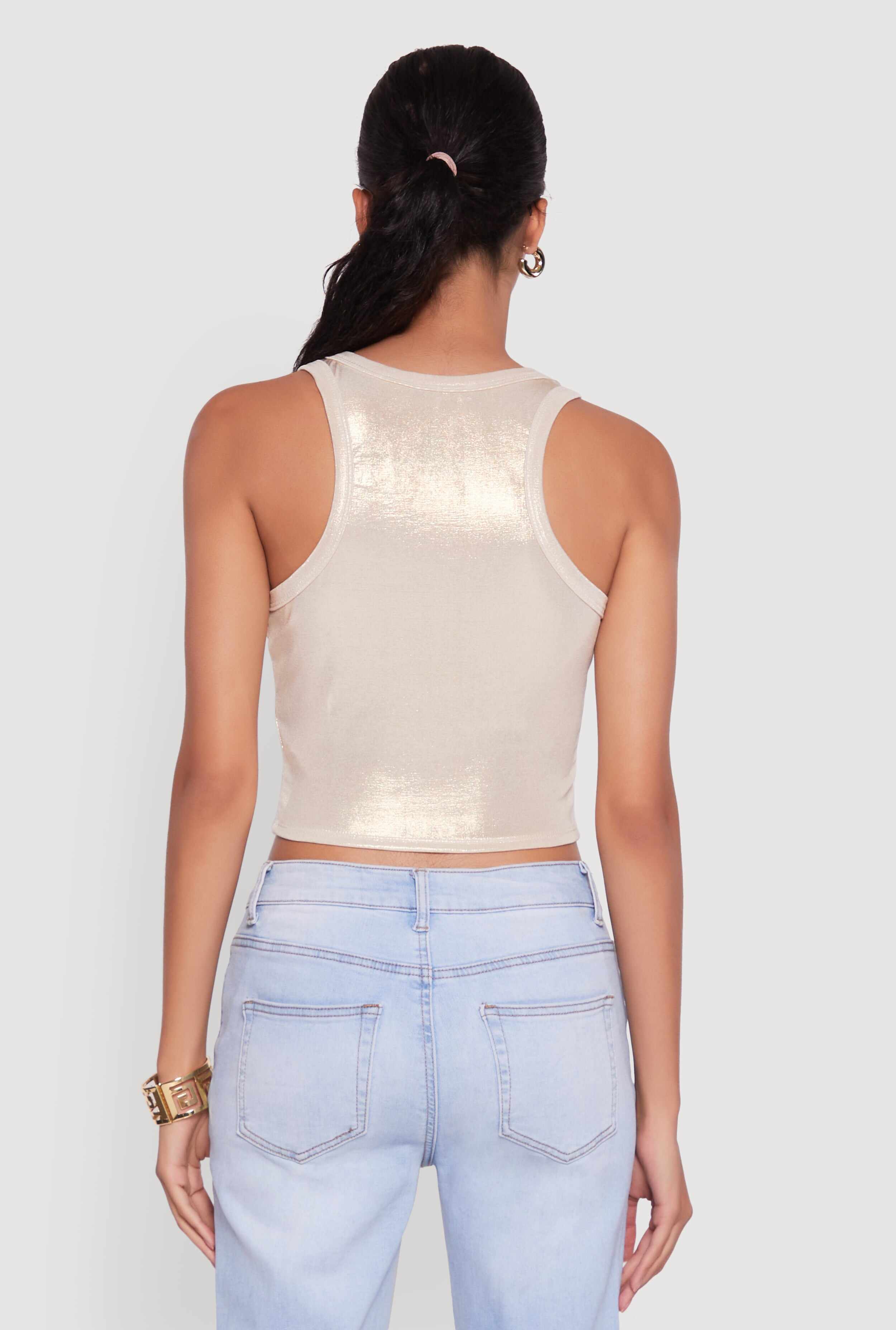 Metallic Sleeveless Crop Top