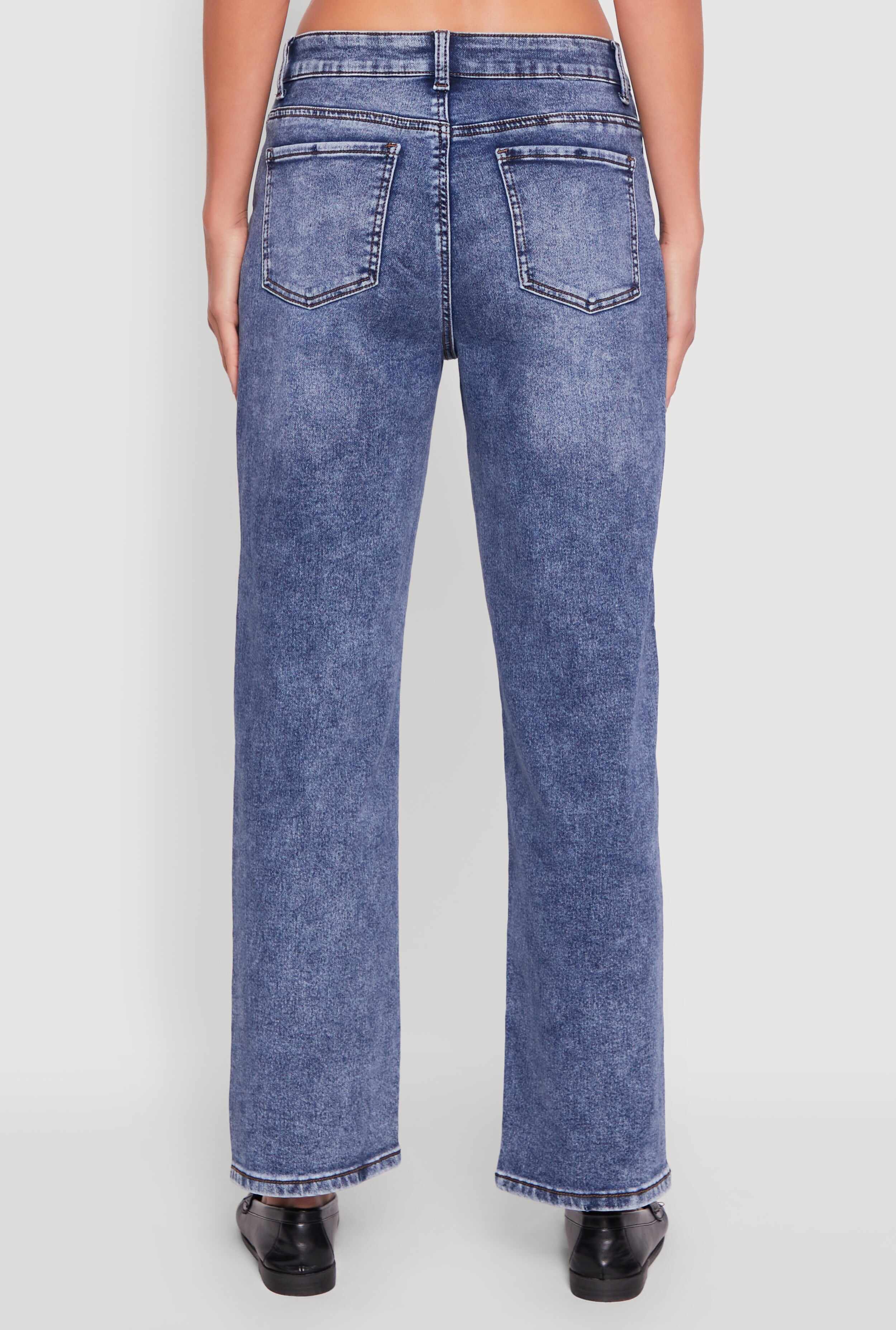 Acid Wash Mid Rise Straight Leg Jeans