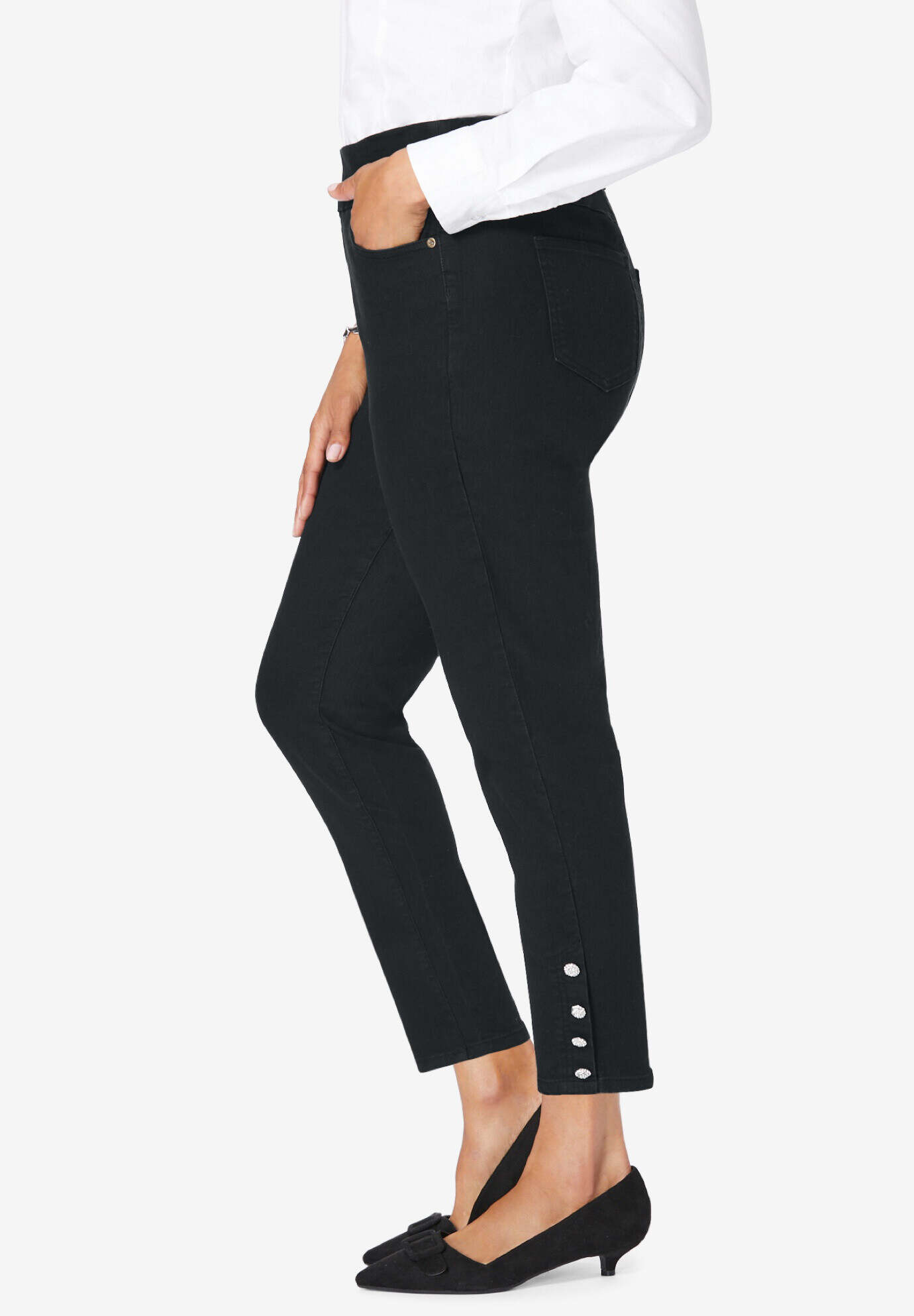Comfort Waist Stretch Denim Side Button Ankle Jean