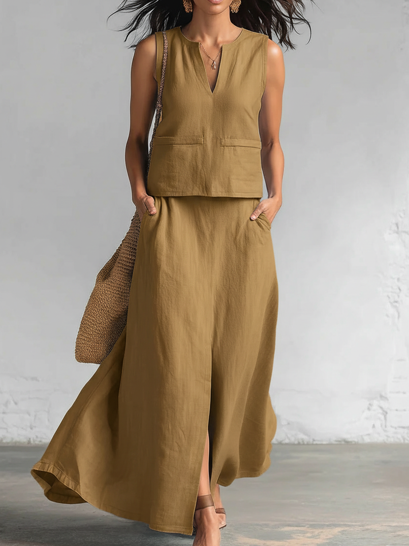 🔥Summer Arrivals🌟Minimalist And Elegant V-neck Top And Skirt Two-piece Set