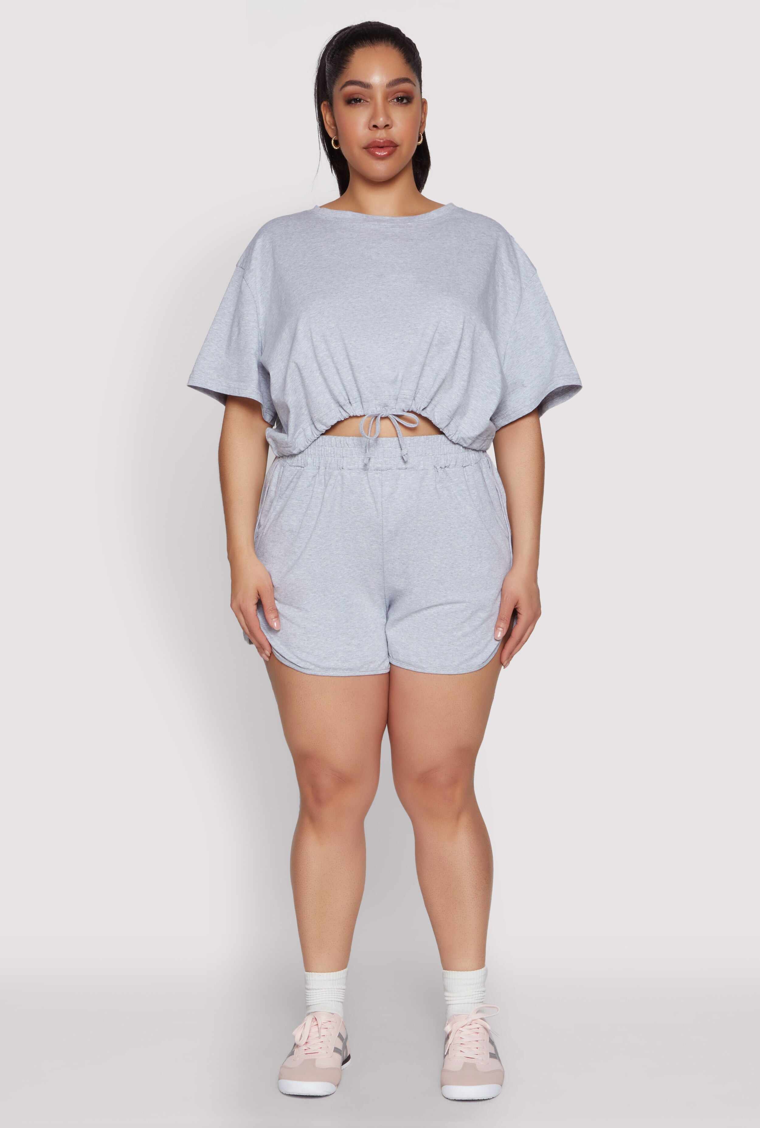 Plus Size Daisy Drawstring Hem Crop Top