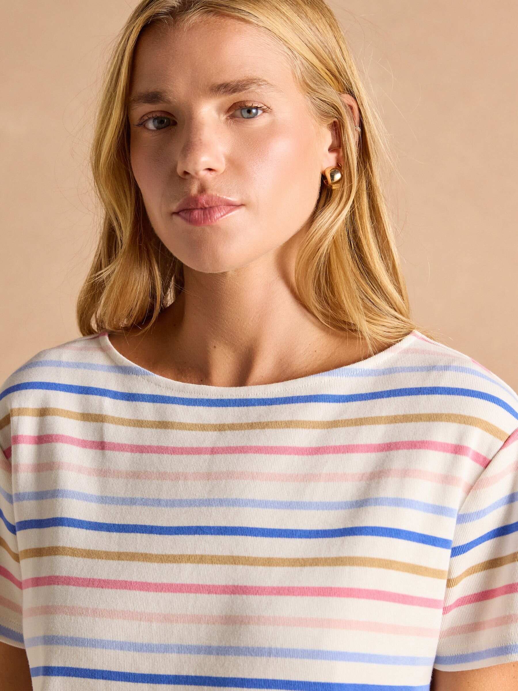 Harbour Cream/Navy Short Sleeve Boat Neck Breton Top