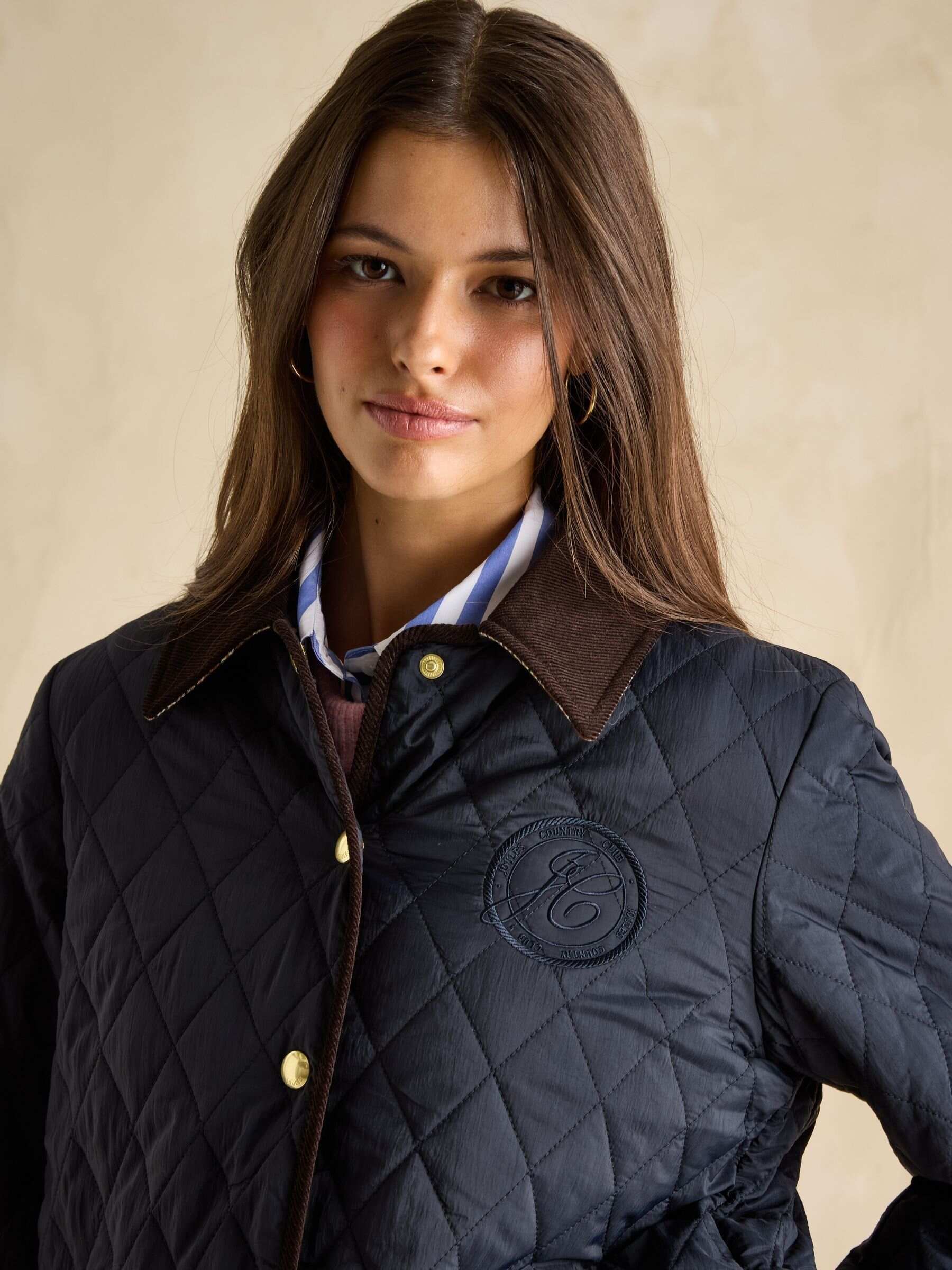Quinn Navy Blue Showerproof Diamond Quilted Coat