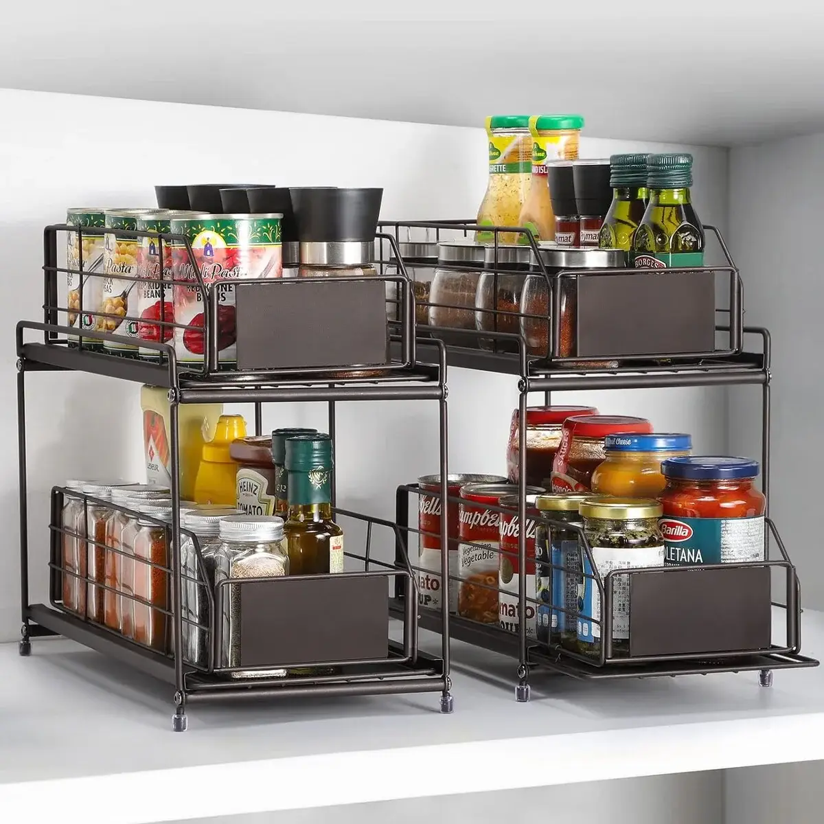 2 Pack Under Sink Rack Organizer with Sliding Drawers Basket Storage