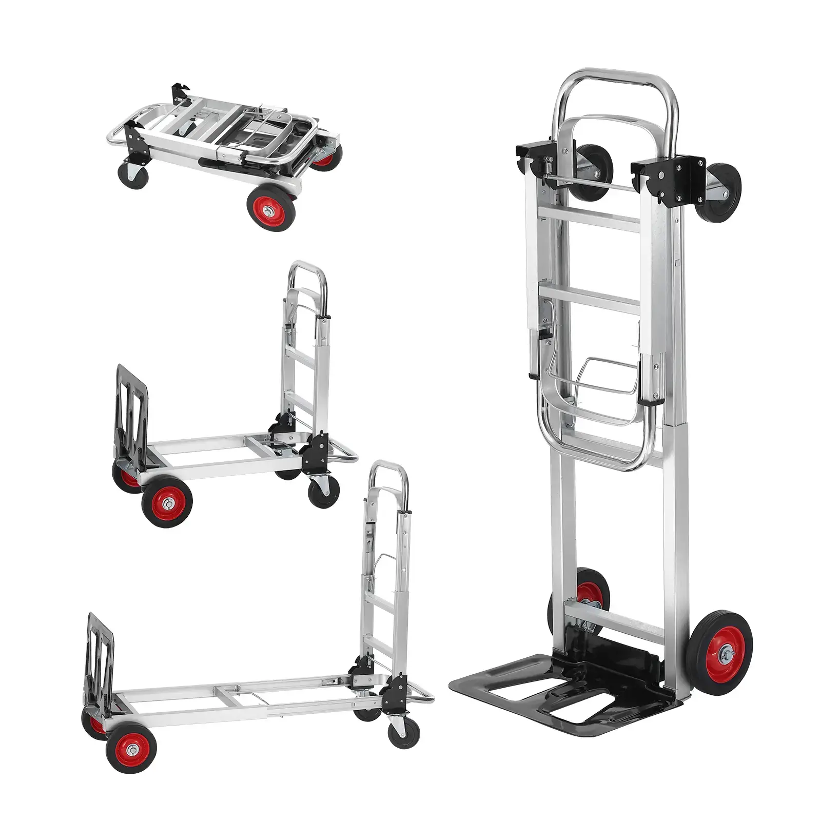 Aluminum Folding Hand Truck, 2 in 1 Design Max 800 lbs Capacity, Heavy Duty Industrial Collapsible cart, Dolly Cart with Rubber Wheels for Transport and Moving in Warehouse, Supermarket, Garden