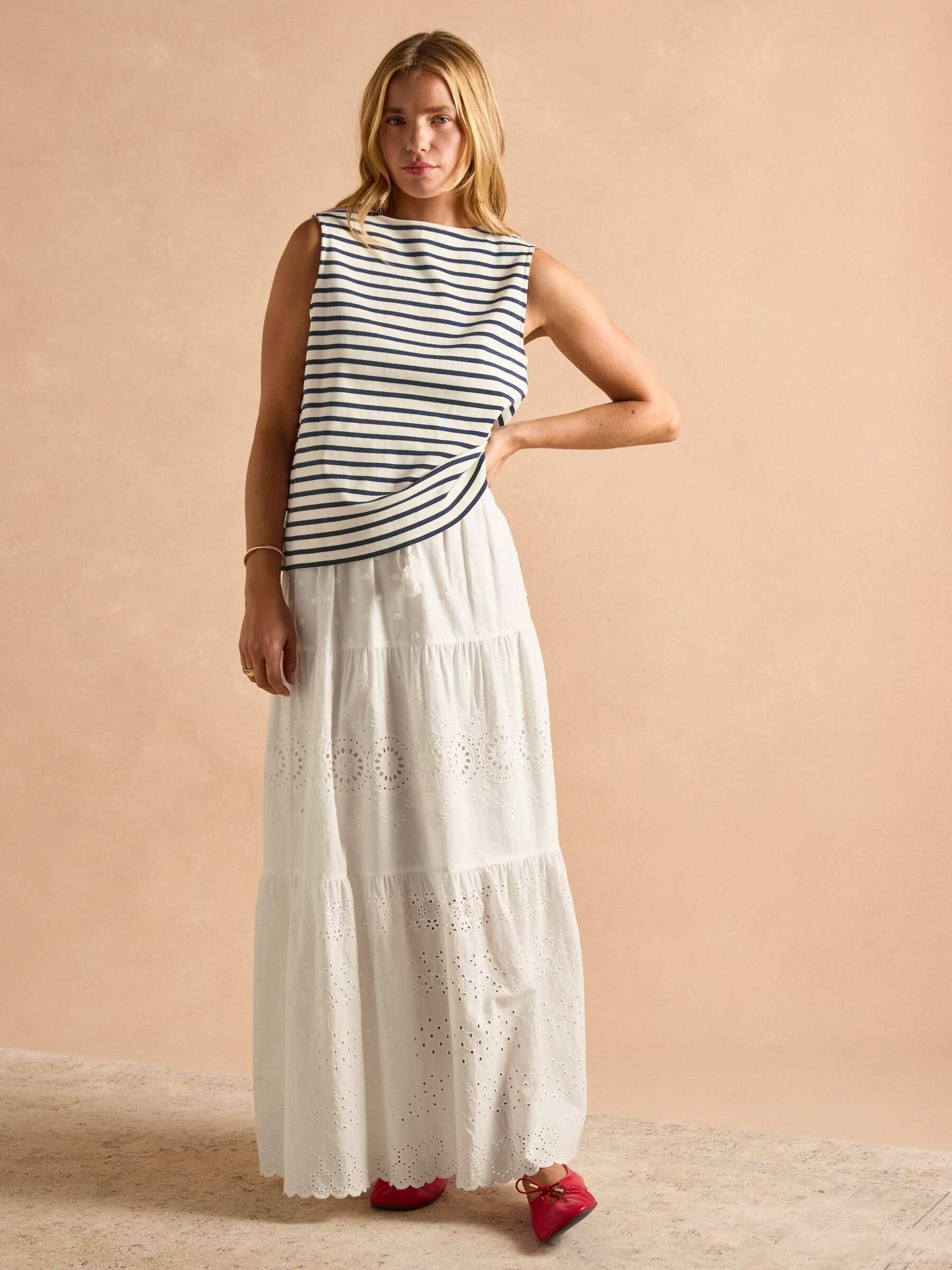 Premium Ribbed Cream & Navy Jersey Cotton Waistcoat