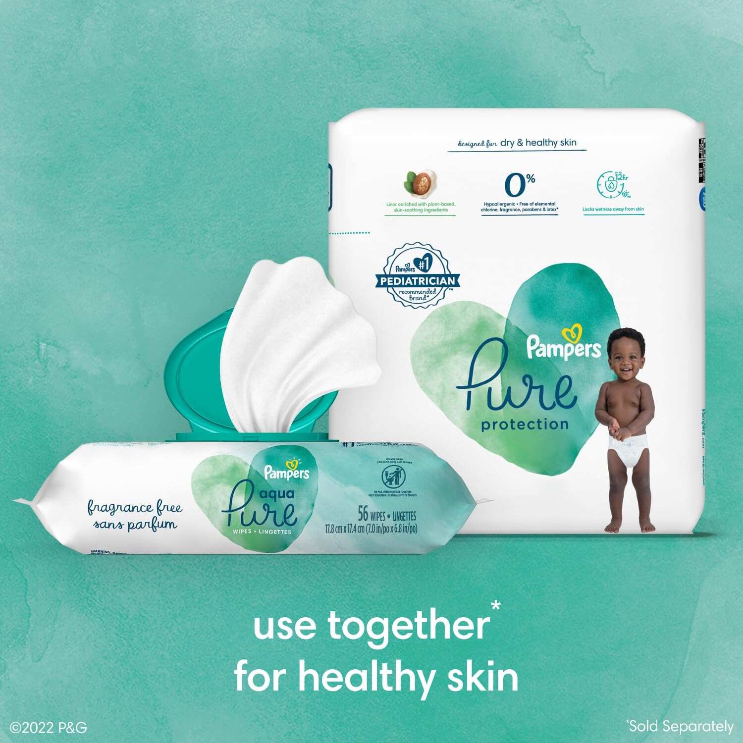 Pampers Pure Protection Diapers - Size 4, 108 Count, Hypoallergenic Premium Disposable Baby Diapers