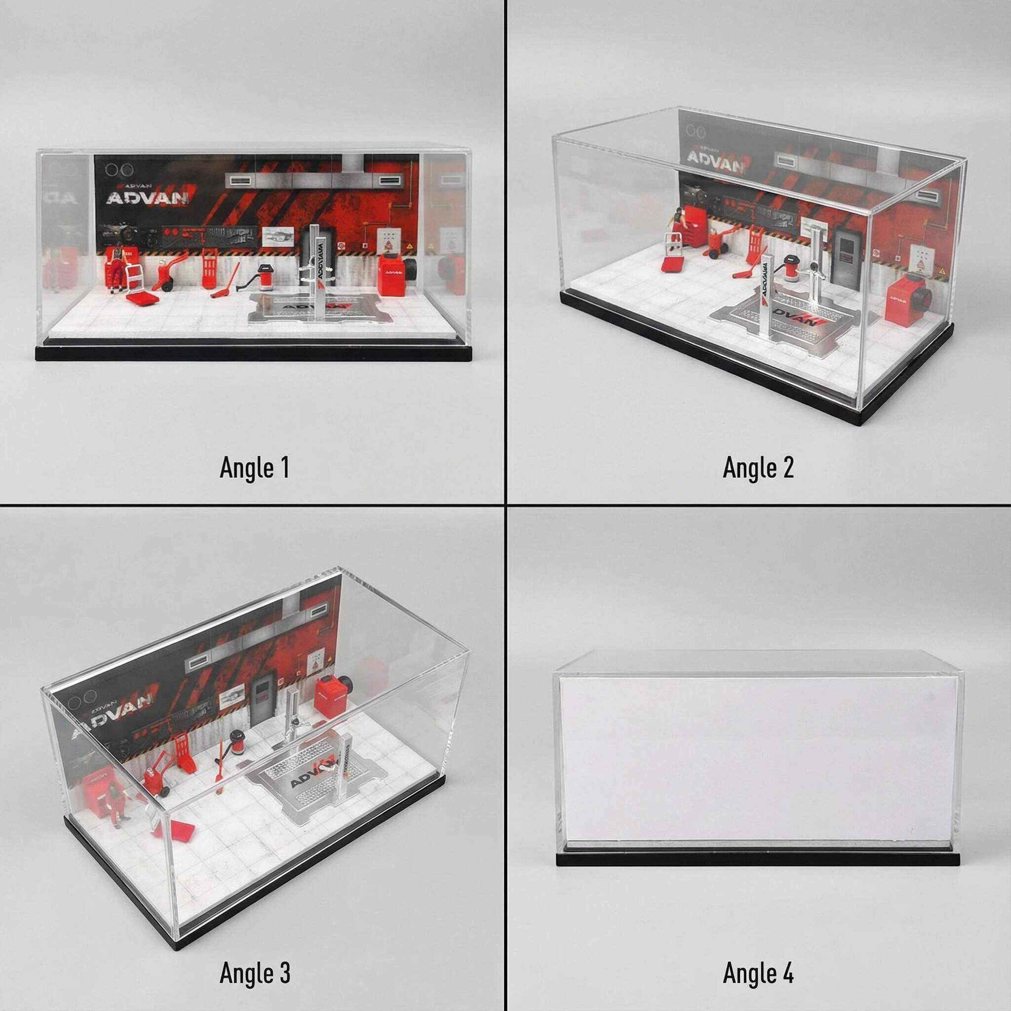 1:64 Scale ADVAN Racing Workshop Diorama Display Case – Acrylic Dustproof Showcase for Diecast Cars