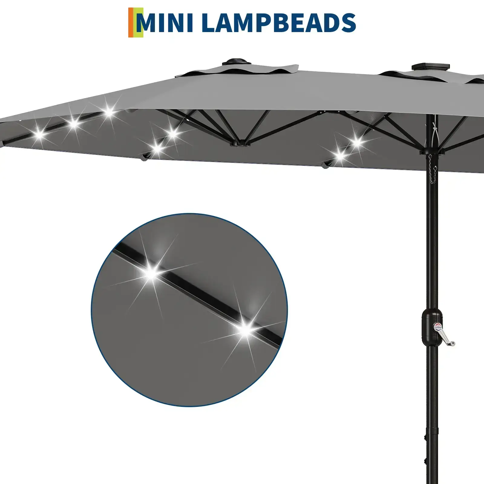 15ft Large Outdoor Patio Umbrella with Base – LED Light Option, Double-Sided, Crank Handle, Waterproof, Comes with Weighted Base and Sandbag, Accommodates 10 People