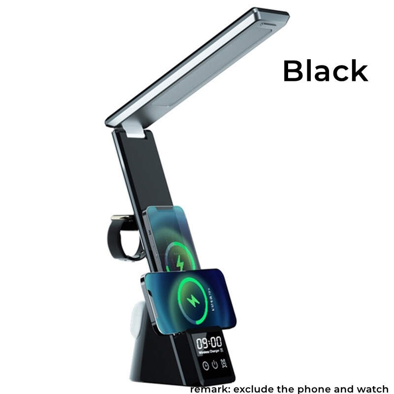 1pc 5-in-1 LED Lighting Table Lamp With Alarm Clock 15W Wireless Fast Charging Station For Mobile Phone Earphone Watch