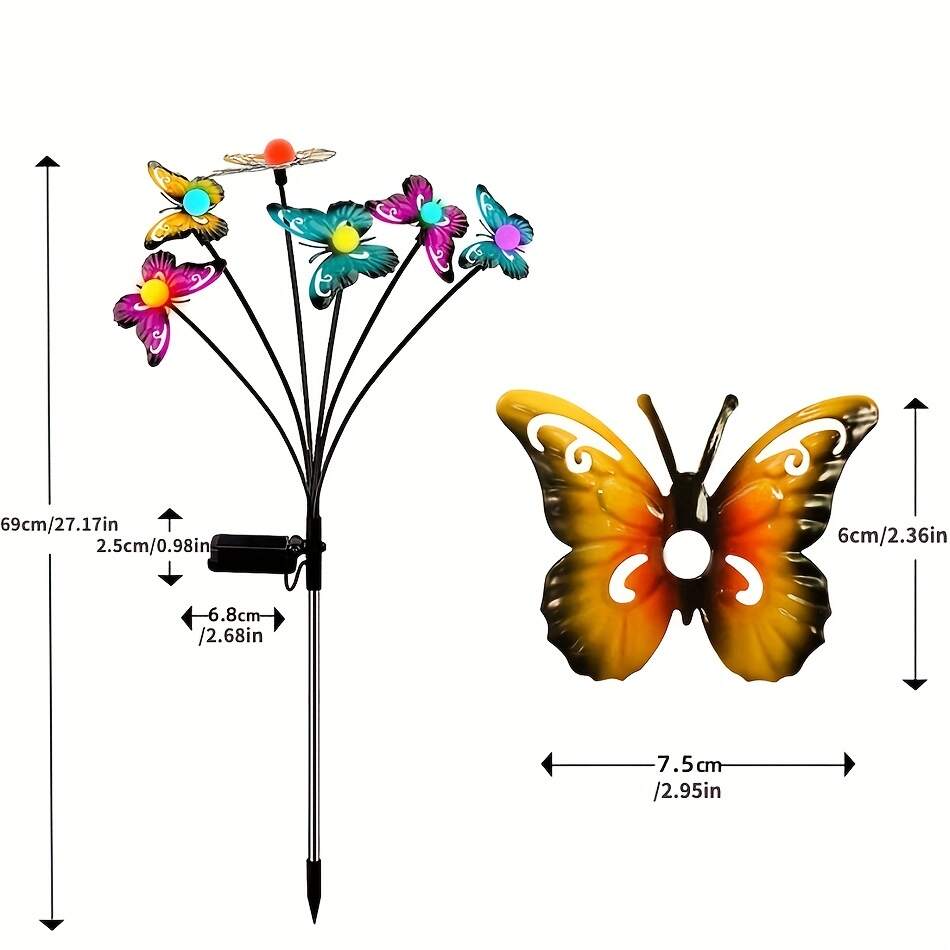 1pc Solar Floor Light, Waterproof Bionic Ground Plug Light, Decorative Iron Butterfly LED Floor Lamp, For Garden Landscape Lawn & Outdoor Decoration