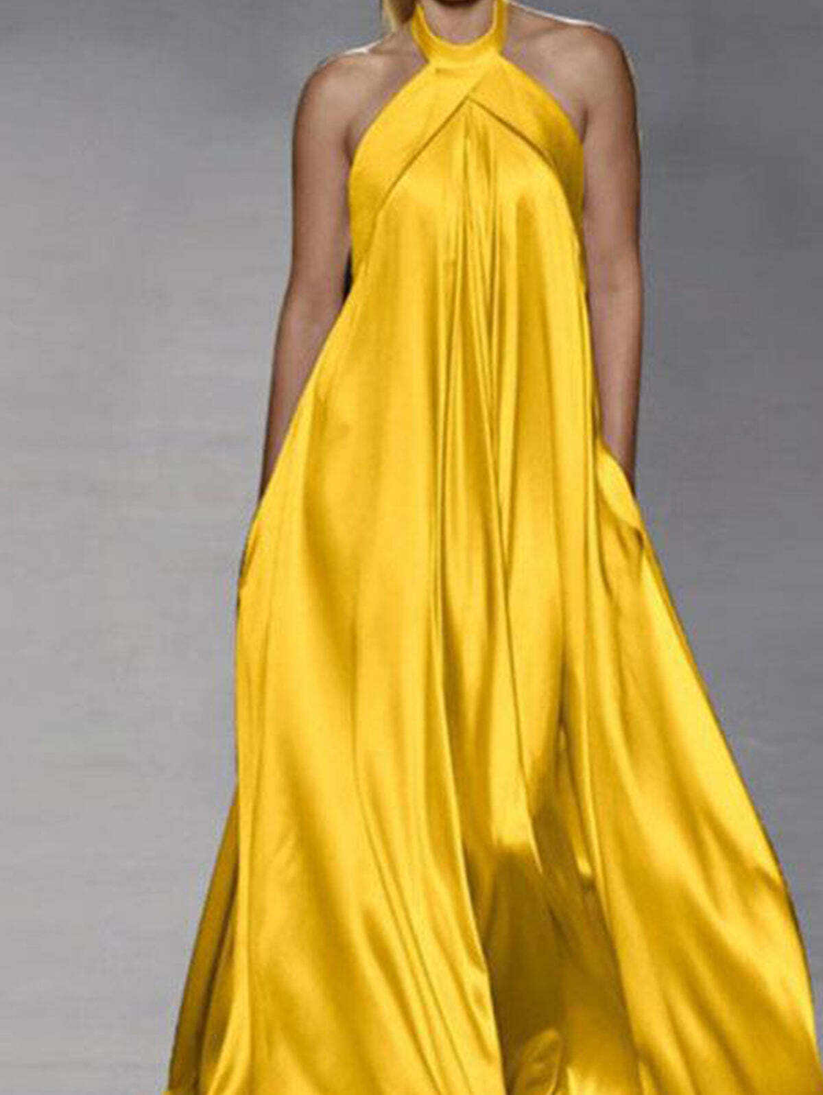 Elegant Solid Color Halter Swing Maxi Dress