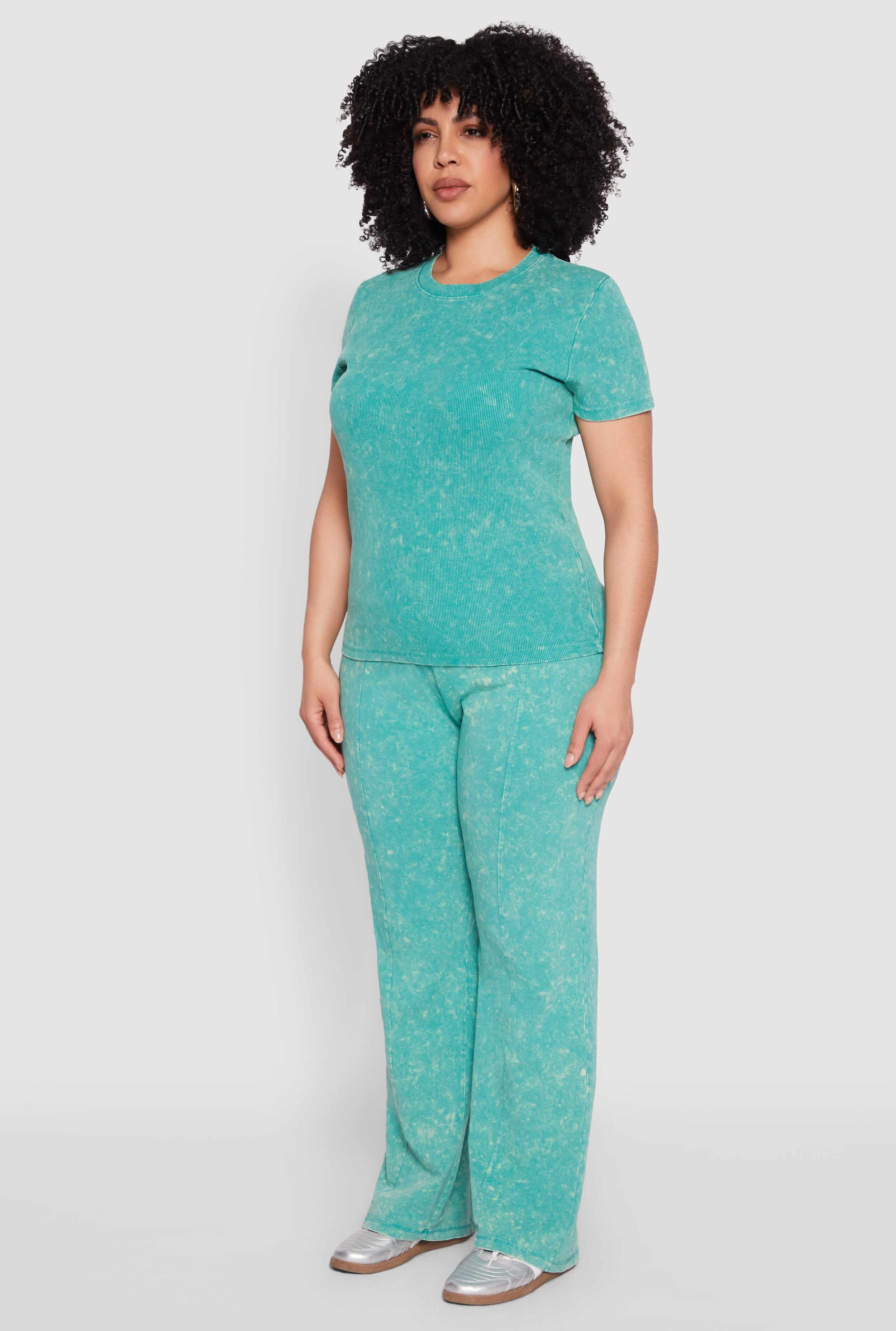 Plus Size Mineral Wash Ribbed Knit Top