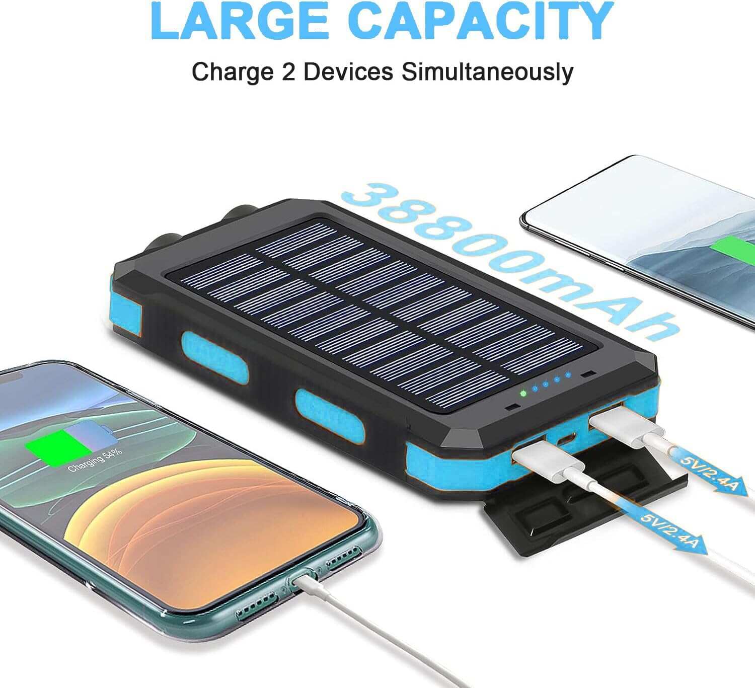 YELOMIN Solar Charger, 38800mAh Portable Solar Power Bank, Waterproof Battery Pack for Outdoor Activities, Camping External Backup Power Charger Dual USB 5V Outputs/LED Flashlights