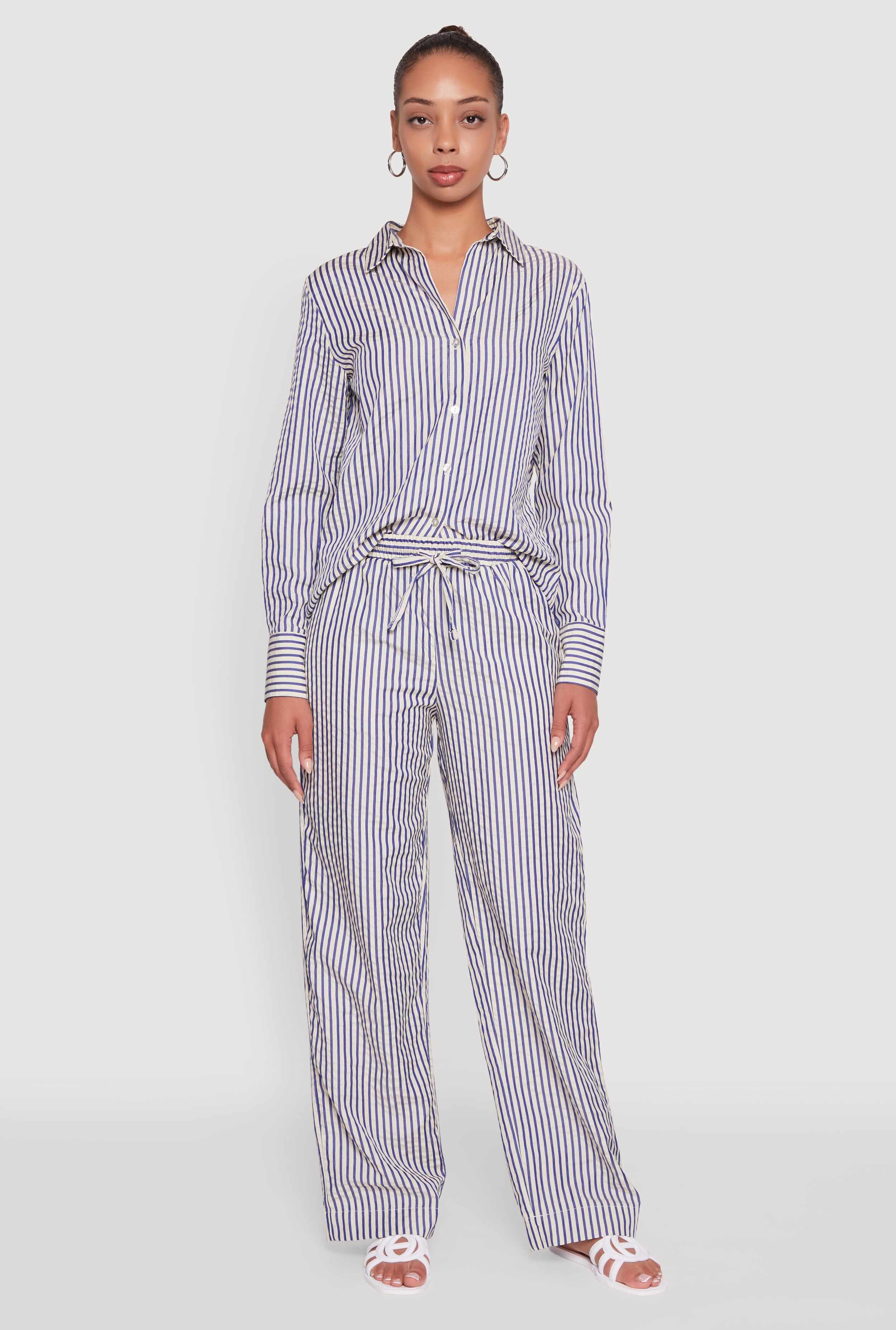 Striped Button Front Long Sleeve Shirt