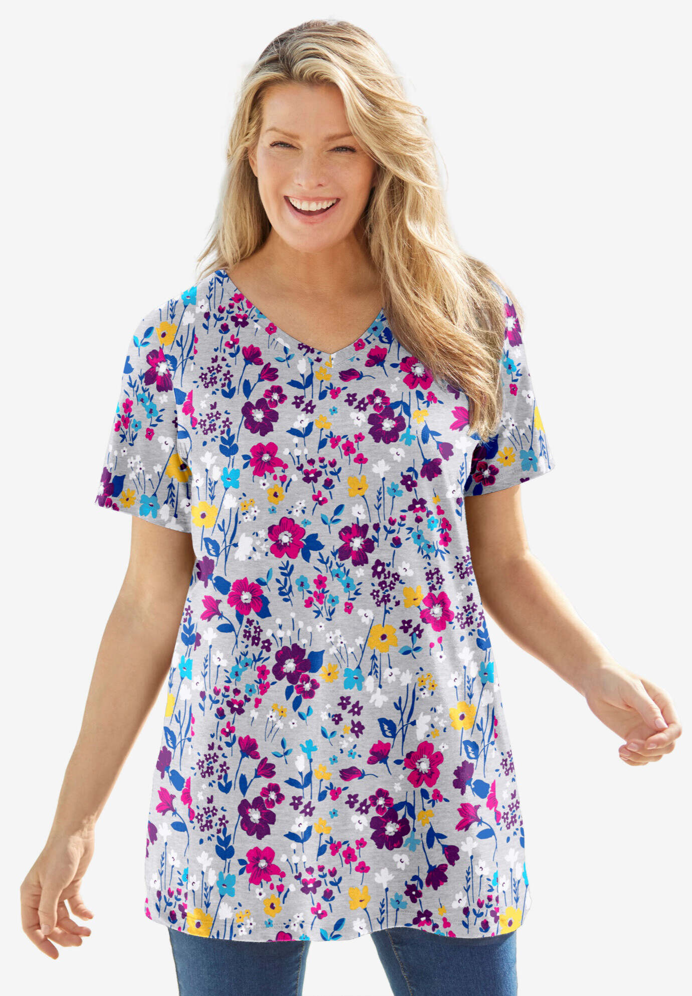 Perfect Printed Short-Sleeve V-Neck Tunic