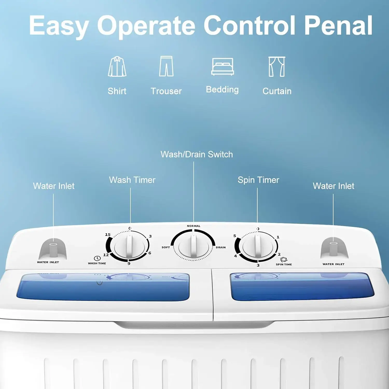 Portable Washing Machine, 13/20/26lbs Mini Twin Tub Washing Machine w/Drain Pump, Semi Automatic Compact Washer & Sipnner, Portable Washer Dryer Combo for Apartments Dorms RV Camping