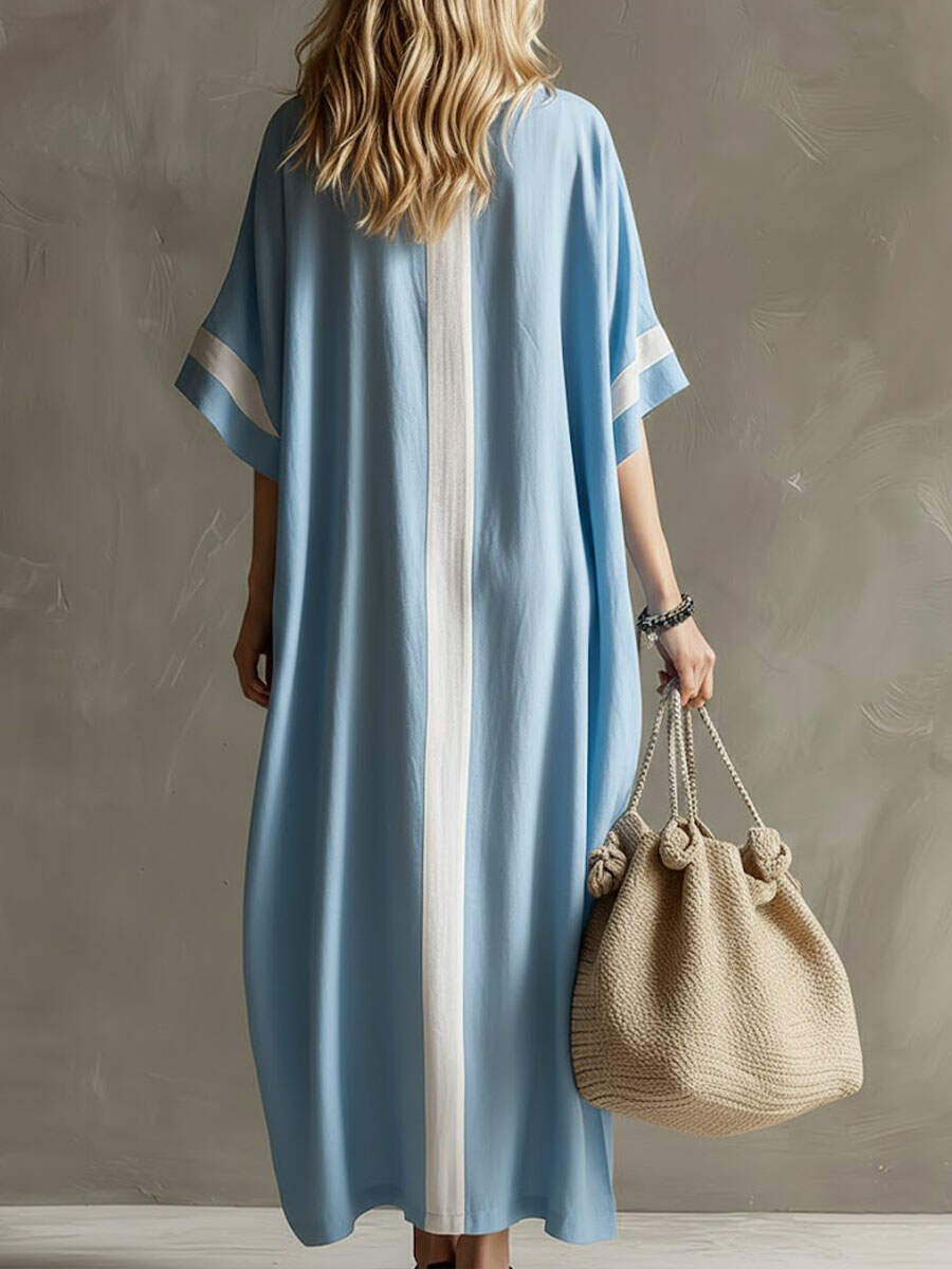 🔥Summer Arrivals🌟Women's Round Neck 3/4 Sleeve Casual Loose Cotton And Linen Dress