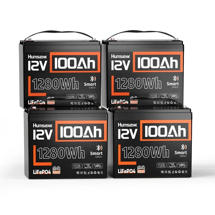 12V 100Ah LiFePO4 Bluetooth Lithium Battery, Built-in 100A BMS & Low-Temp Protection, for RV/Marine/Trolling Motor/Off-Grid/Home Backup